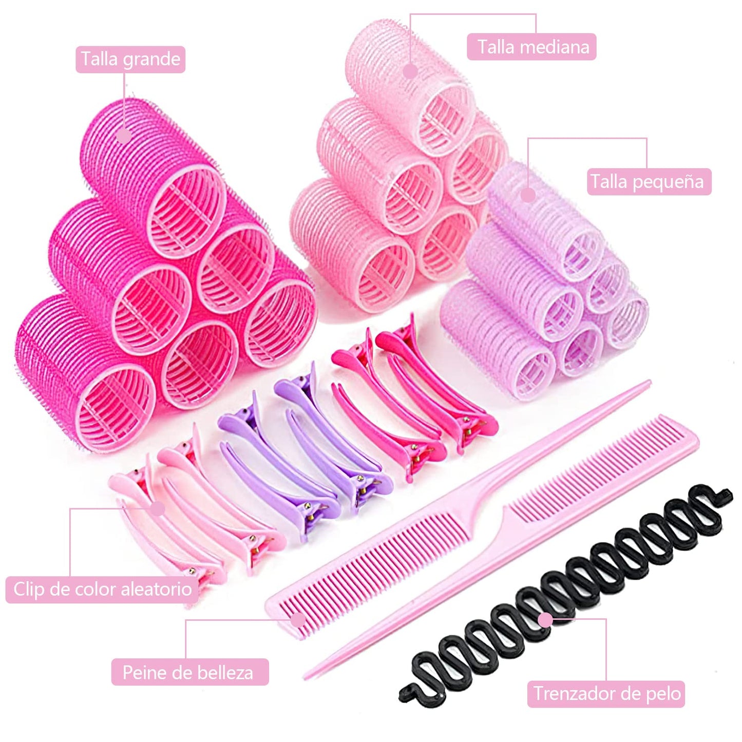 Rulos para Cabello,ZJTZJY Juego de Rodillos de Velcro con Accesorios,Rizador Pelo sin Calor,Rodillos de Velcro-3 Tamaños (33PCS)