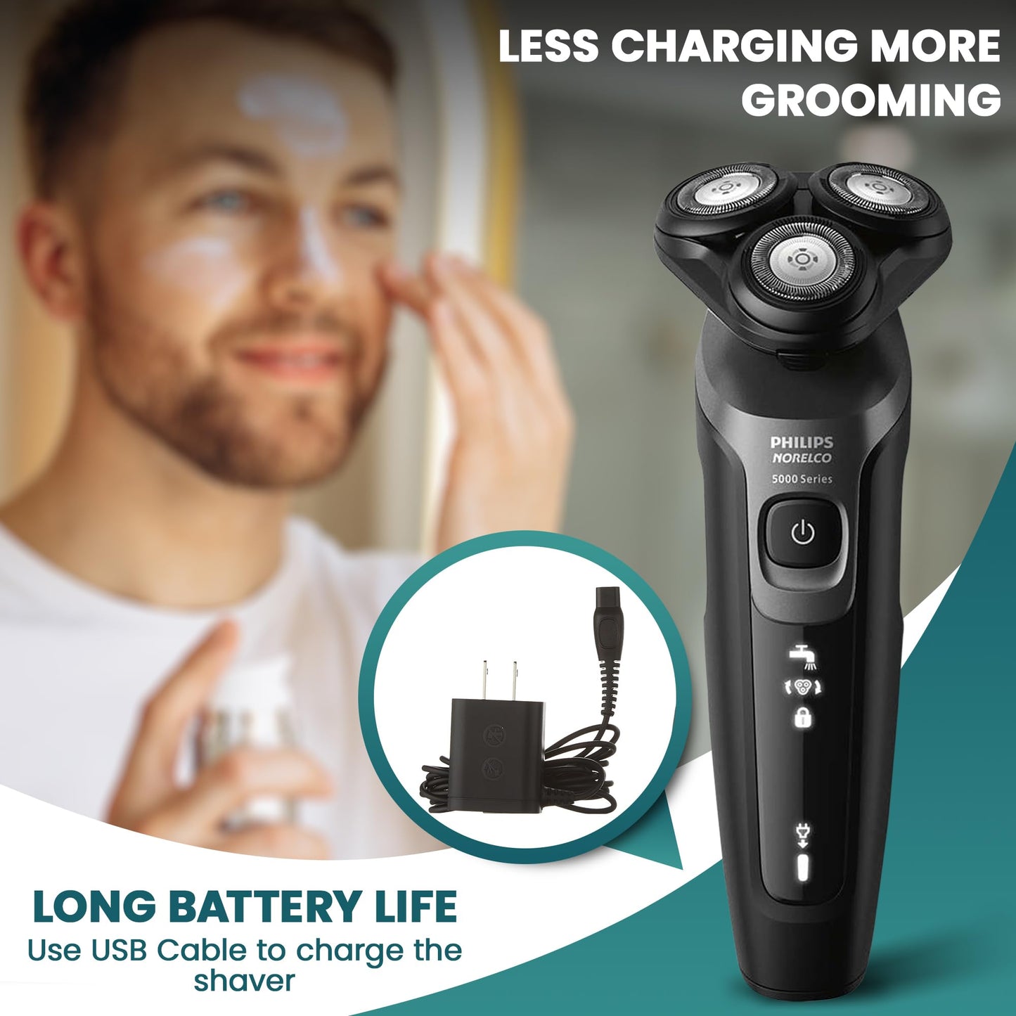Lingtoolator lco Electric Shavers for Men, Rechargeable AquaTouch Mens Electric Shaver Wet and Dry with Comfort Cut Blades and Click-on Precision Trimmer, Cordless Electric Razors with 5D Flex Head