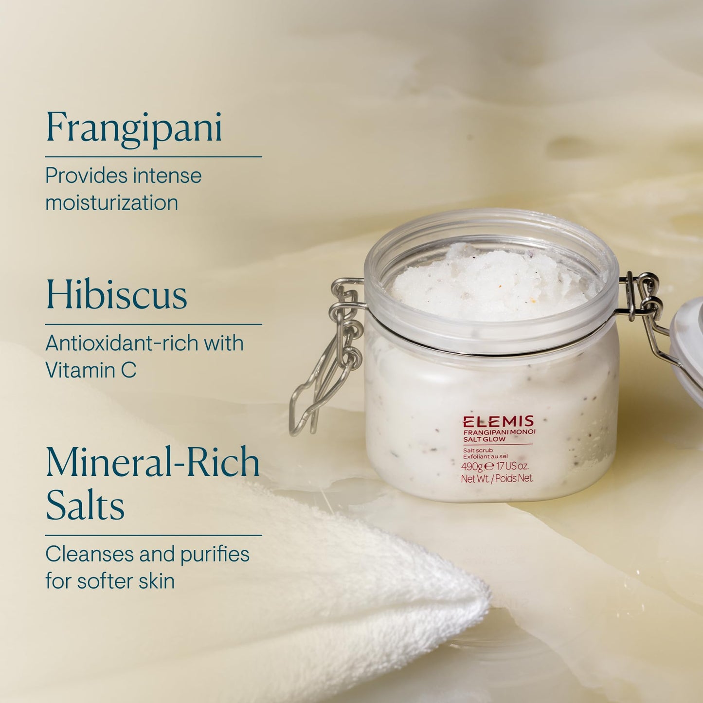 ELEMIS Frangipani Monoi Salt Glow, Skin Softening Salt Body Scrub, 17.0 fl. oz.