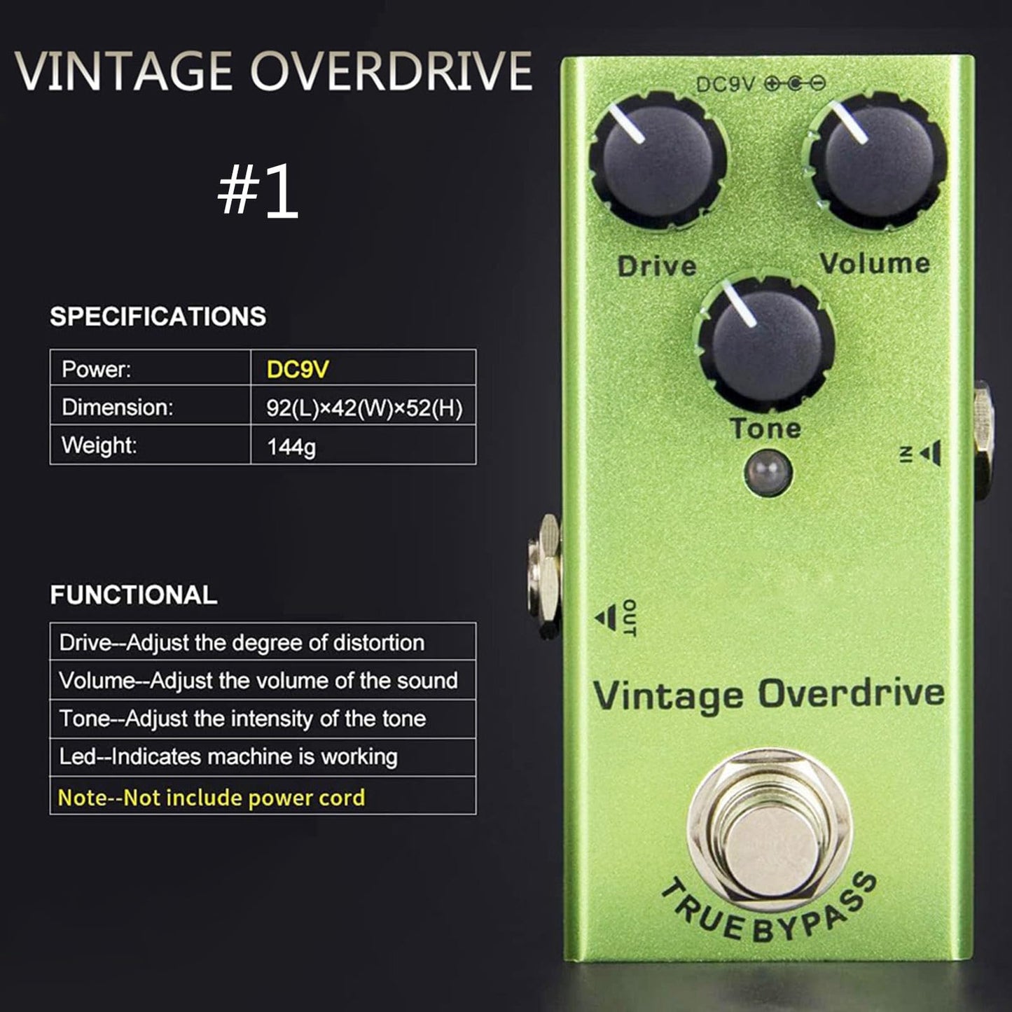 BIBABLYKE - Pedal de efectos de guitarra eléctrica clásico overdrive con chip de calidad y pedal de efecto de guitarra True Bypass sólido y fácil de transportar