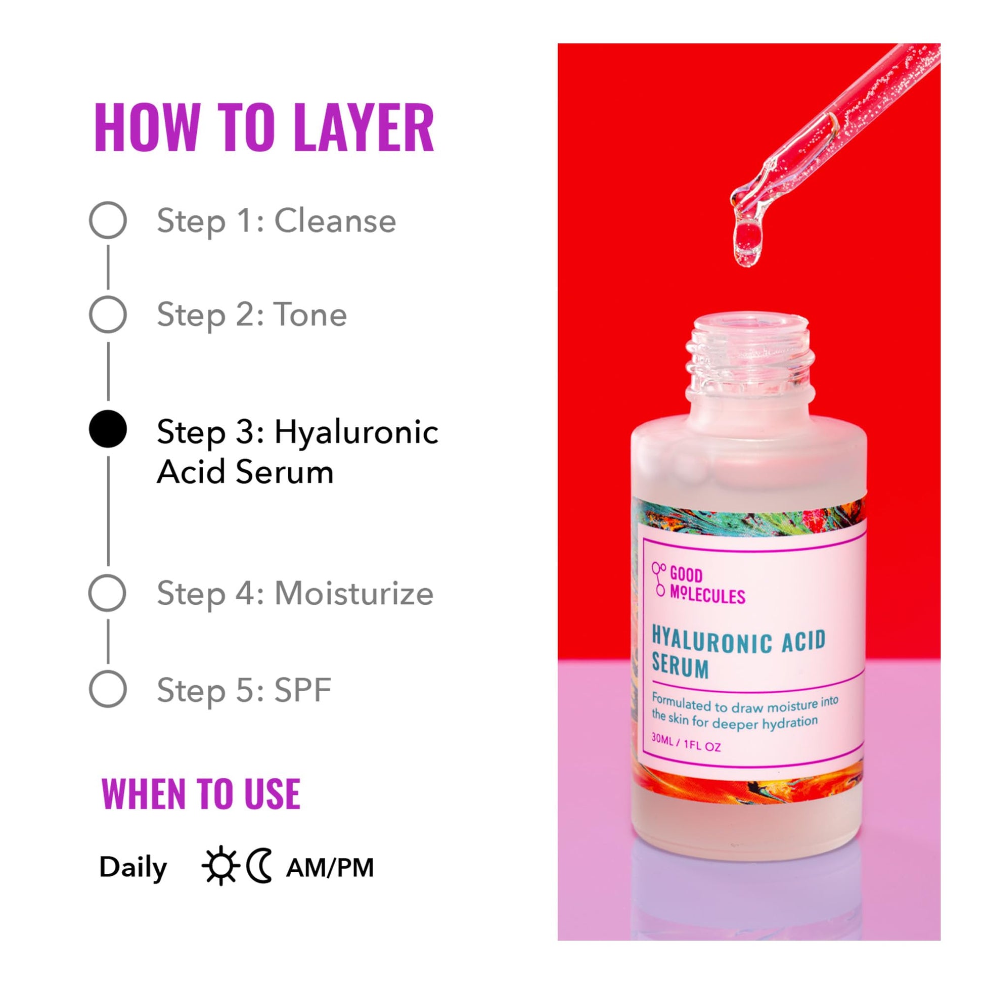 Good Molecules - Sérum de ácido hialurónico de 30 ml, hidratación profunda para piel seca, fórmula no grasa para hidratar