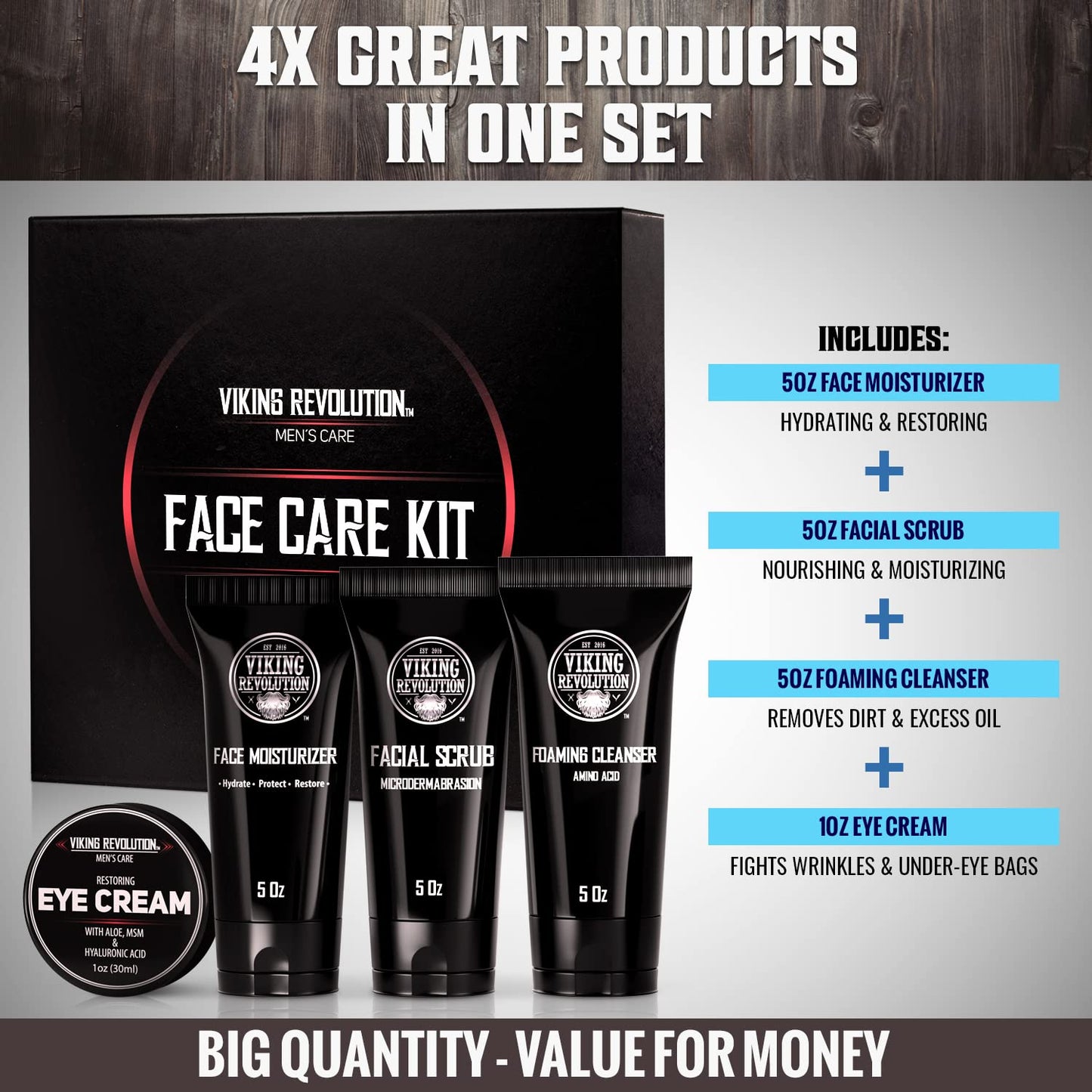 Viking Revolution- Kit de cuidado facial para hombres: incluye humectante facial rejuvenecedor (5 oz) y microdermoabrasión facial