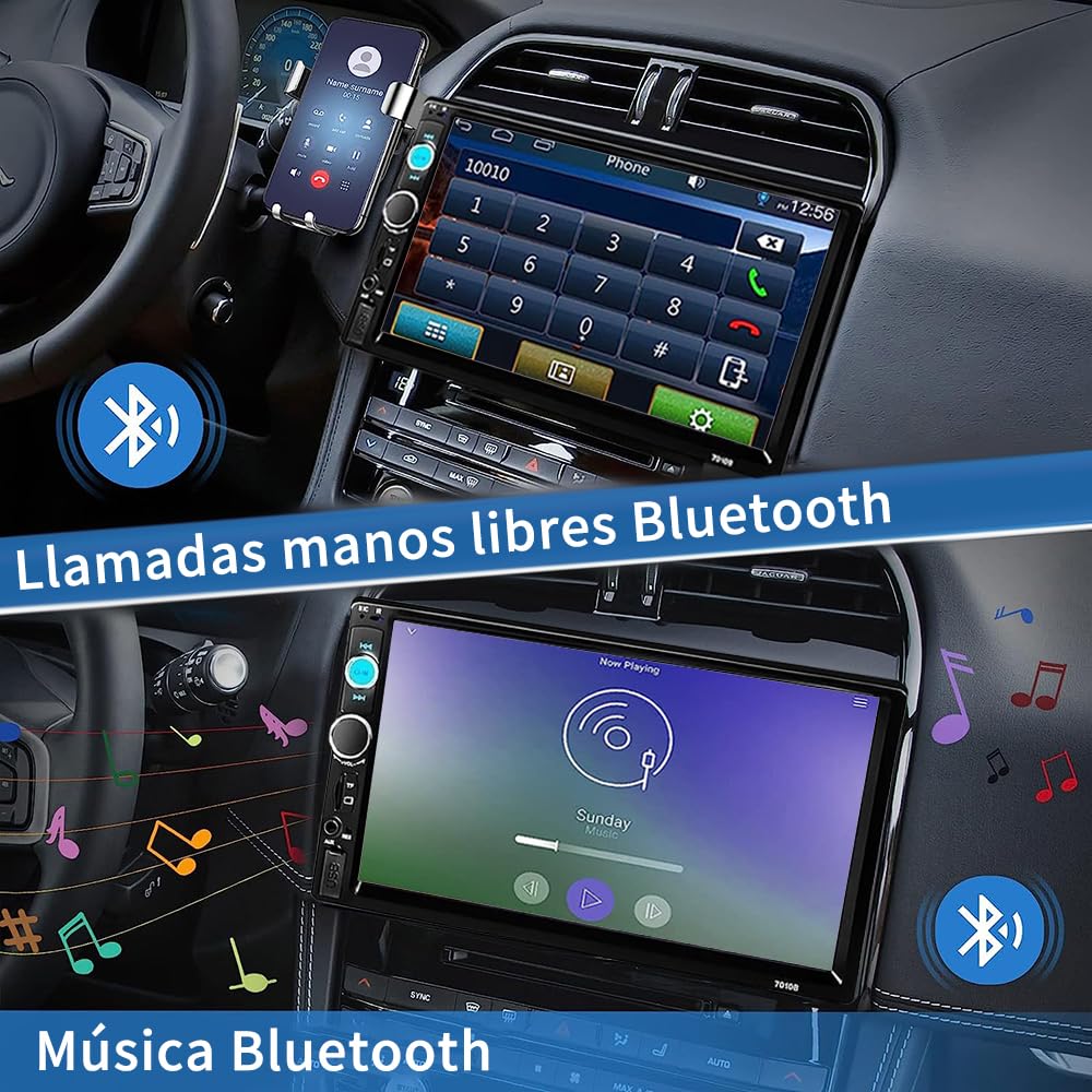 FINYQBET Estéreo para Automóvil Pantalla Táctil Capacitiva de 7 Pulgada Autoestéreos para Carro con Cámara Trasera de 12 LED Bluetooth Reproductor MP5 Soporte Enlace de Espejo Radio FM