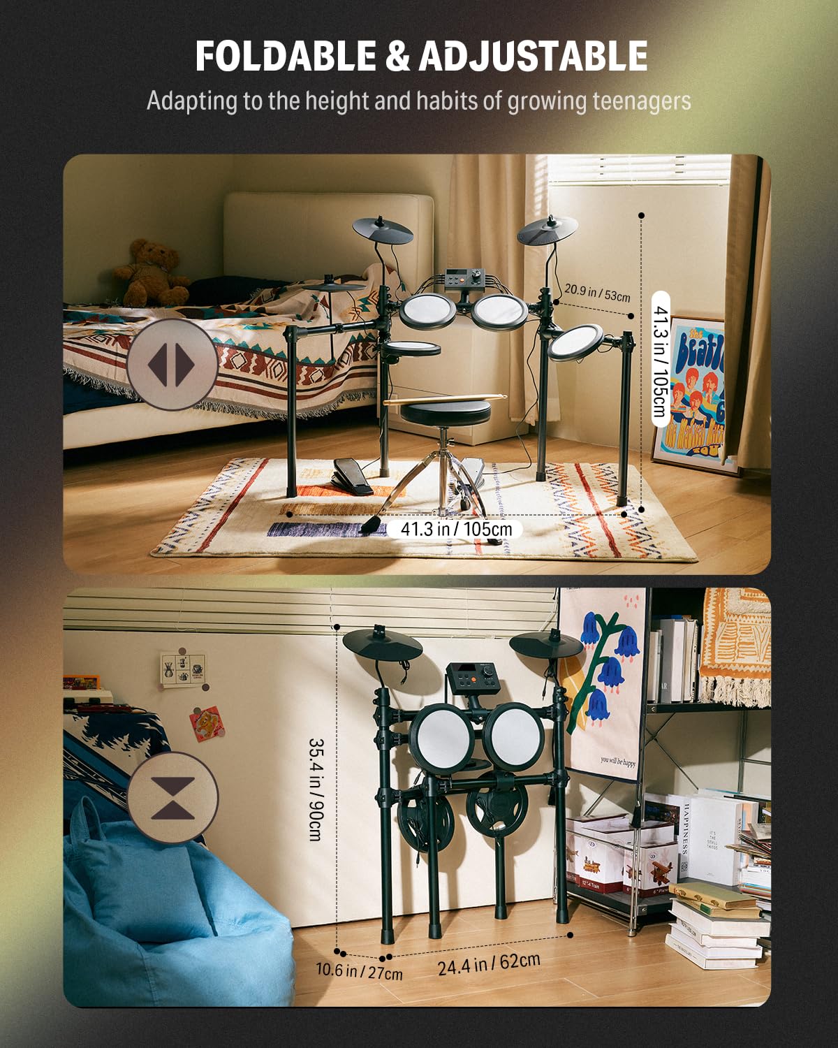 Donner DED-70 NEW Batería eléctrica nueva batería electrónica para principiantes con 150 sonidos, 4 pads de malla silenciosos, platillos de 9", MIDI USB, 2 pedales, trono, auriculares, baquetas