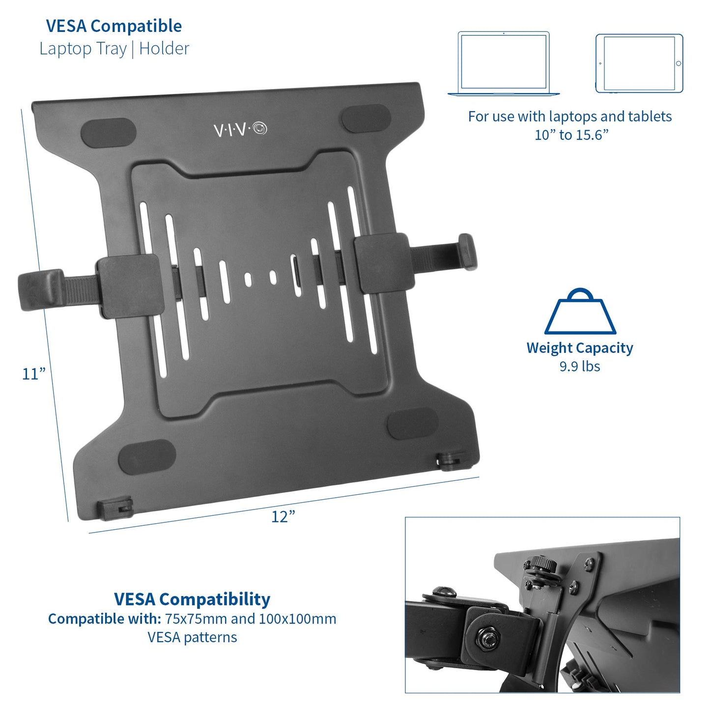 Soporte Universal Ajustable para Portátil Vivo Plata para Brazos de Monitor VESA