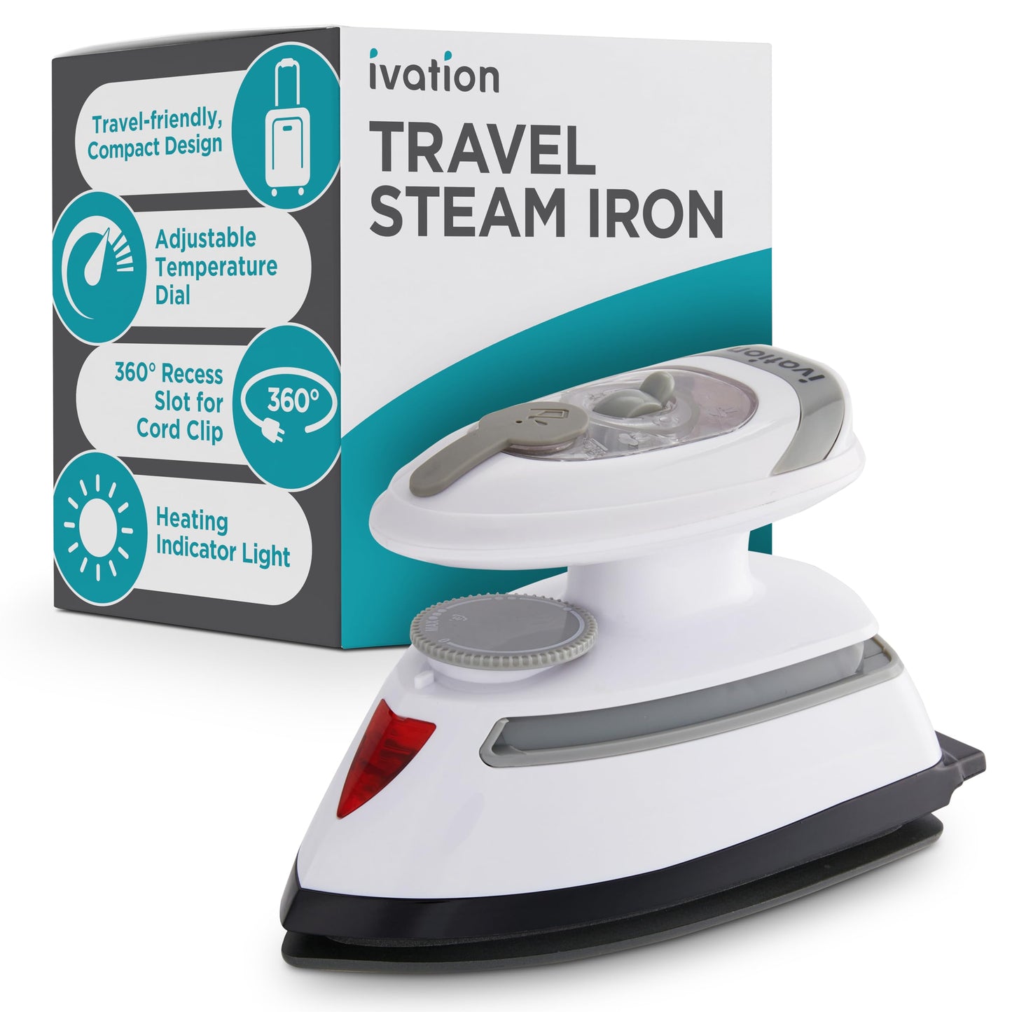 Ivation - Plancha de vapor de viaje | Mini plancha seca de doble voltaje y vaporizador para ropa con suela antiadherente, control de temperatura e indicador | Calienta en segundos, pequeño y compacto,