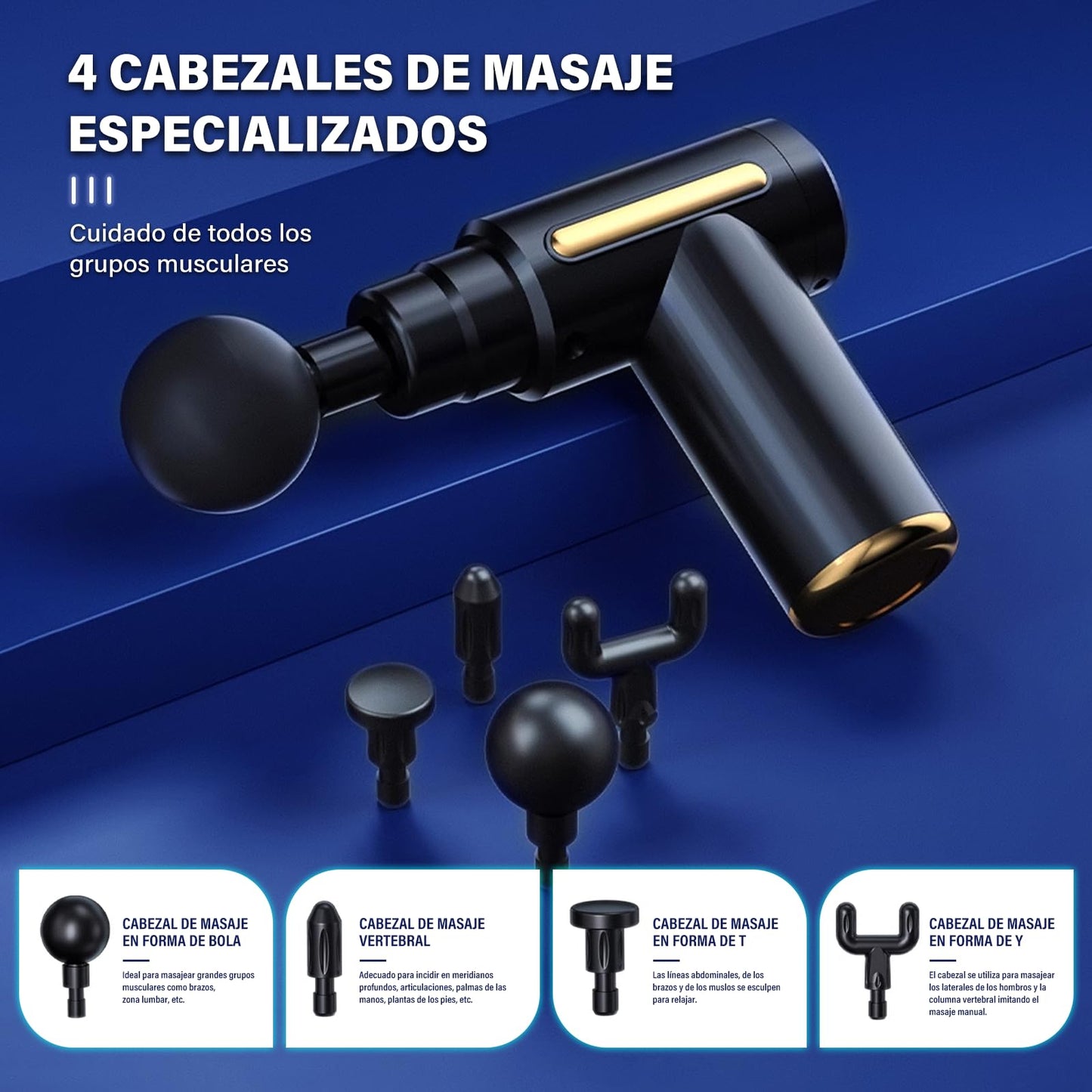 YOYOBBE Pistola de Masaje Muscular con 4 Cabezas, Masajeador Portátil Muscular, Mini Masajeador de Tejido Profundo, Carga USB, para Hombros, Cuello, Espalda