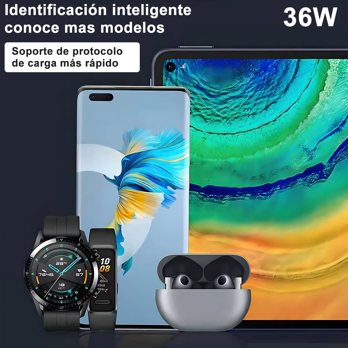 DAQI Cargador de Carga Rápida 36W 4 en 1,36W 4 Puertos de Carga Rápida PD Cargadores de Pared con QC3.0,Bloque de Carga súper rápida, 4 Puertos, Compatible para Celular, Tablet y Laptop y más