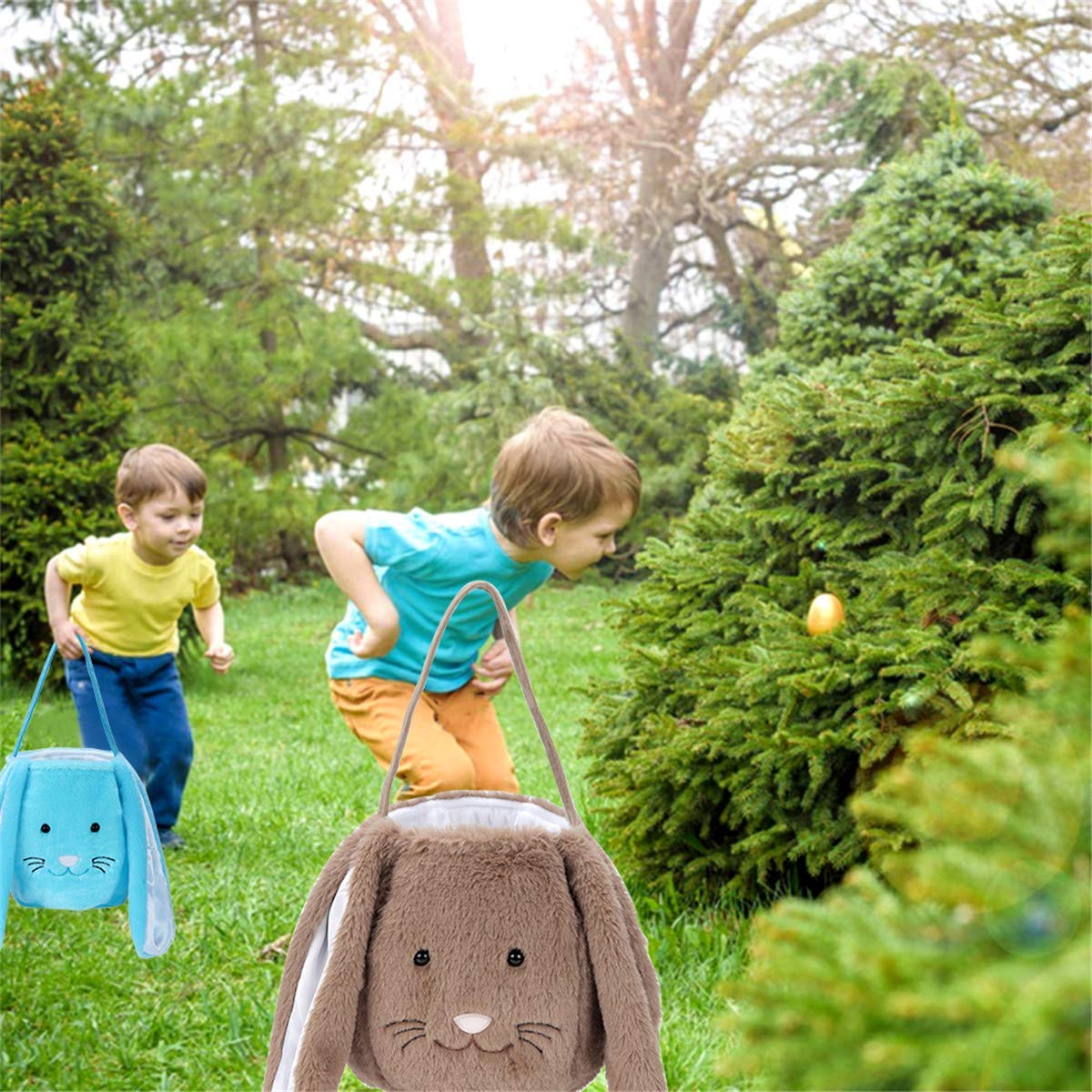Cesta de Pascua, cestas de conejo de Pascua, cesta de caza de huevos de Pascua, cubos de Pascua para niños y niñas, bolsas de lona de conejo de Pascua para decoraciones de Pascua, regalos de caramelos