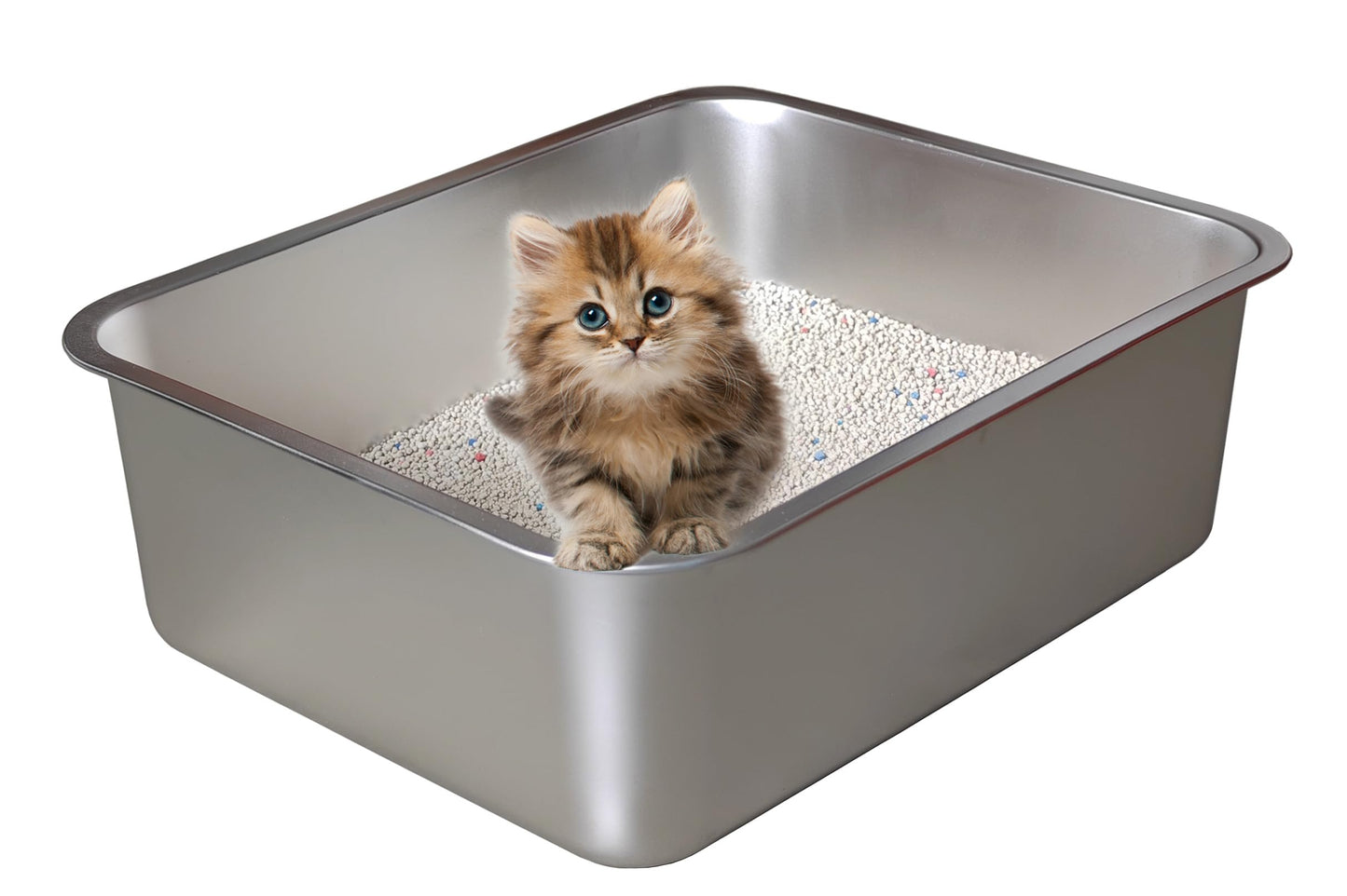 Caja de arena mediana de acero inoxidable para gatos, 17.5 x 13.6 x 5.8 pulgadas, antifugas, nunca absorbe olores, antiadherente, FOXORU