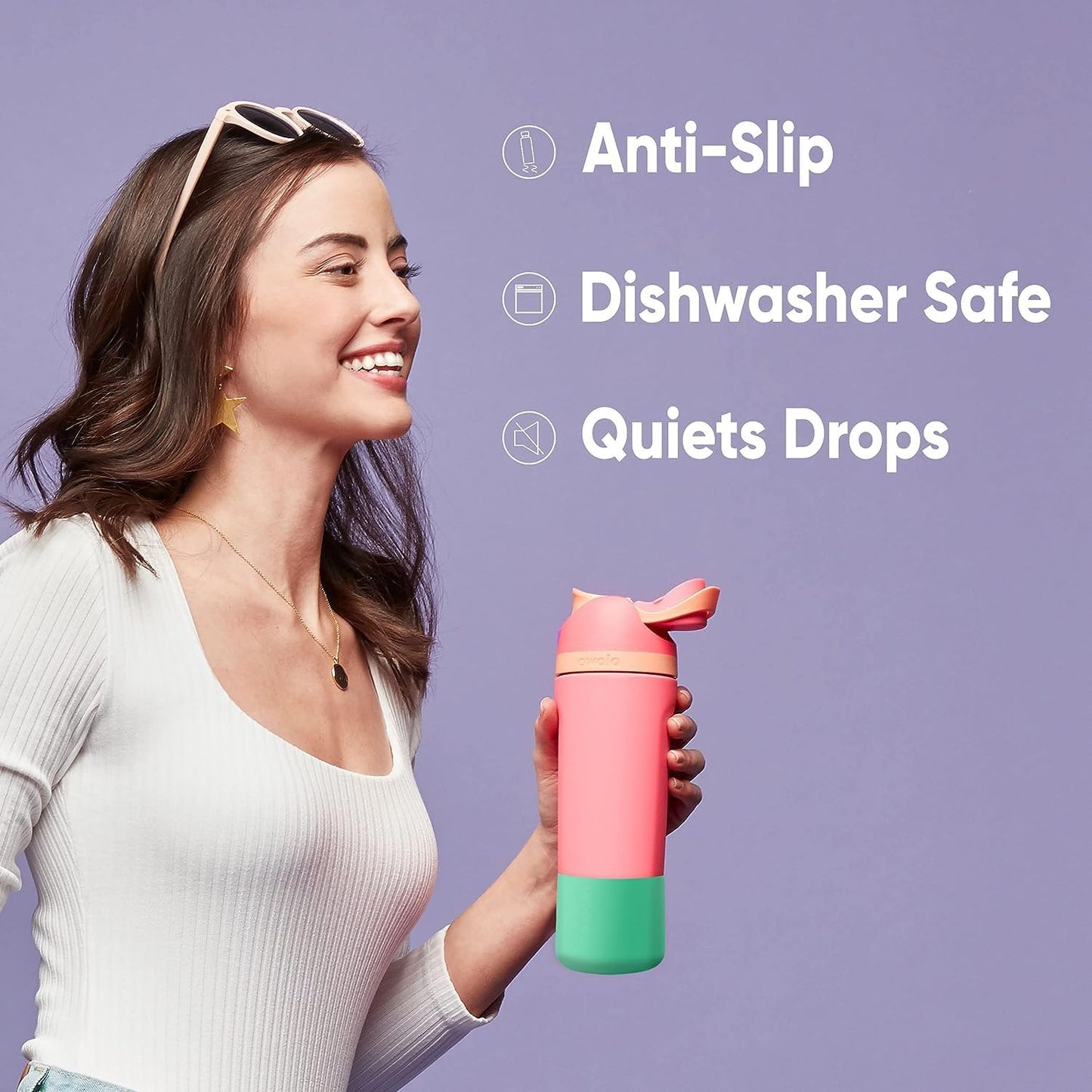 Owala FreeSip Botella de acero inoxidable aislada con popote, botella de agua deportiva libre de BPA, ideal para viajar, 40 oz, Malvavisco Tímido