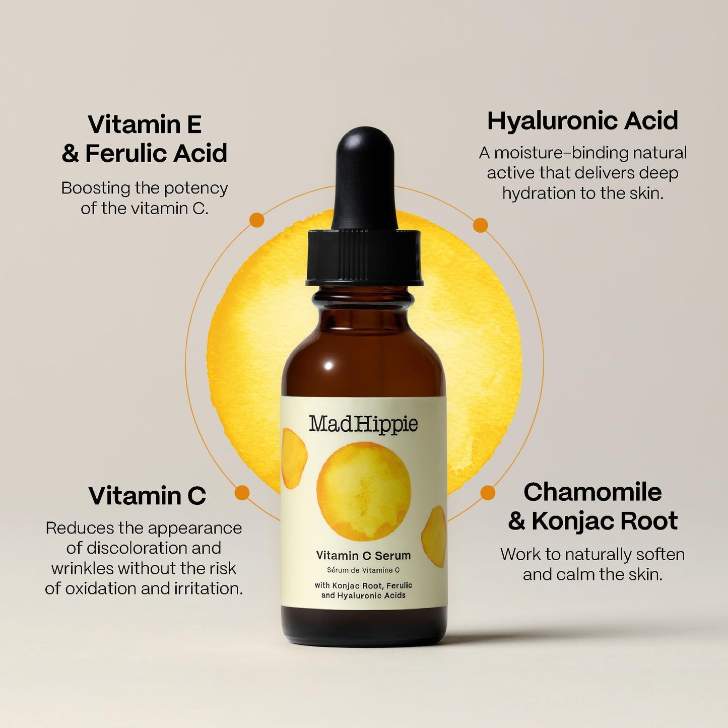 MAD HIPPIE Mini kit aclarante Skin Brightening incluye Serum de vitamica C 30ml, exfoliante de AHA 30ml y crema de Noche Triple C ultrahidratante 60g