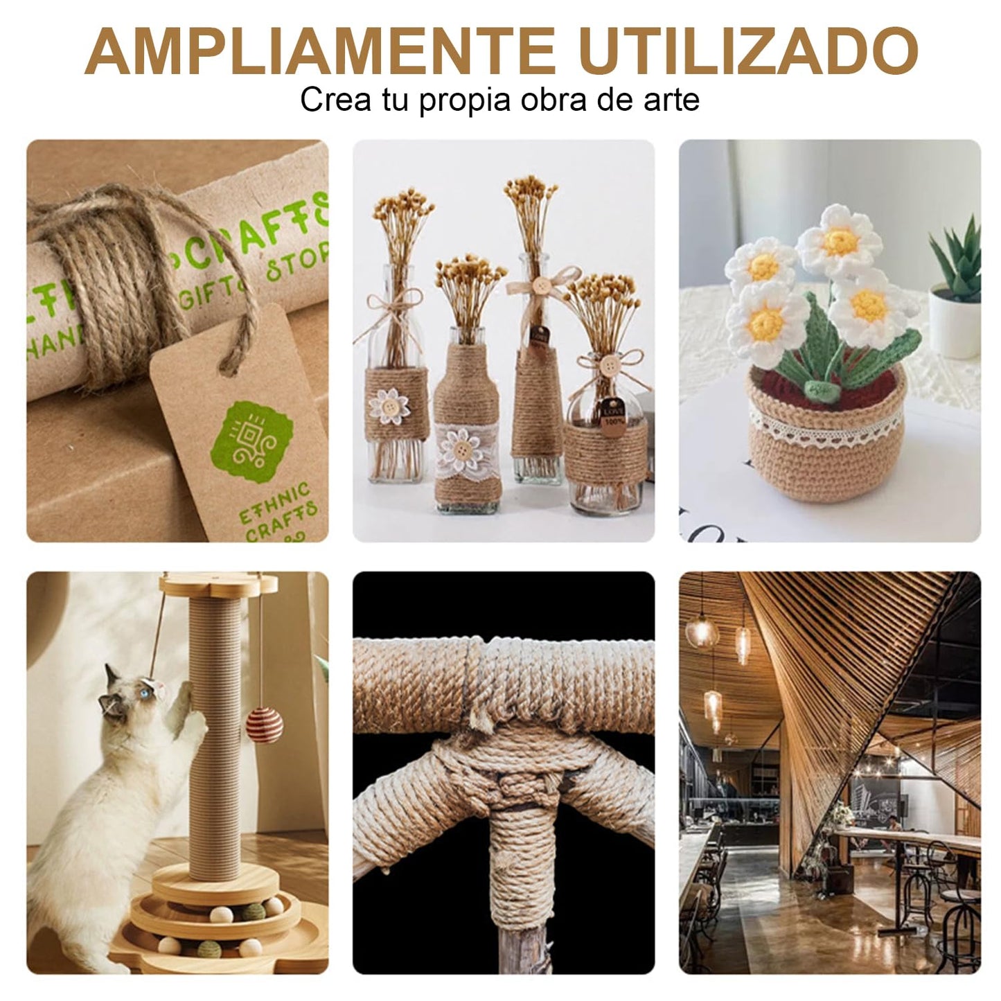 AEVIORA Cuerda de Sisal Natural para Gato Rascar, Cuerda de Yute Natural de 5MM*100M de Grosor para Postes de Arañazos, Duradero y No Suelto, Adecuado para Reparación y Reemplazo de Árboles de Gatos