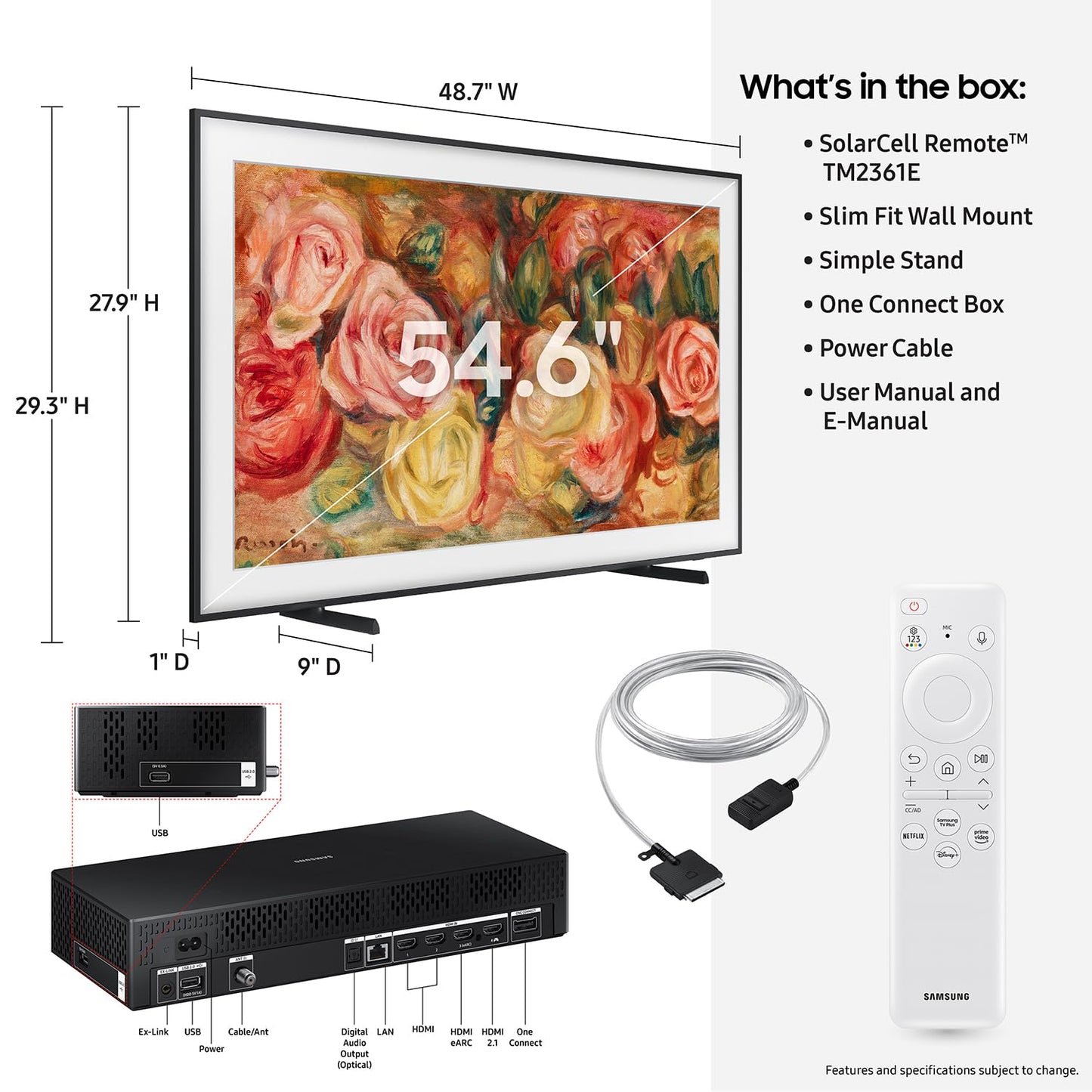 Samsung 55-Inch Class QLED 4K LS03D The Frame Series Quantum HDR Smart TV con Dolby Atmos, modo artístico, antirreflejo, marco personalizable, montaje de pared delgado con Alexa incorporado (QN55LS03D