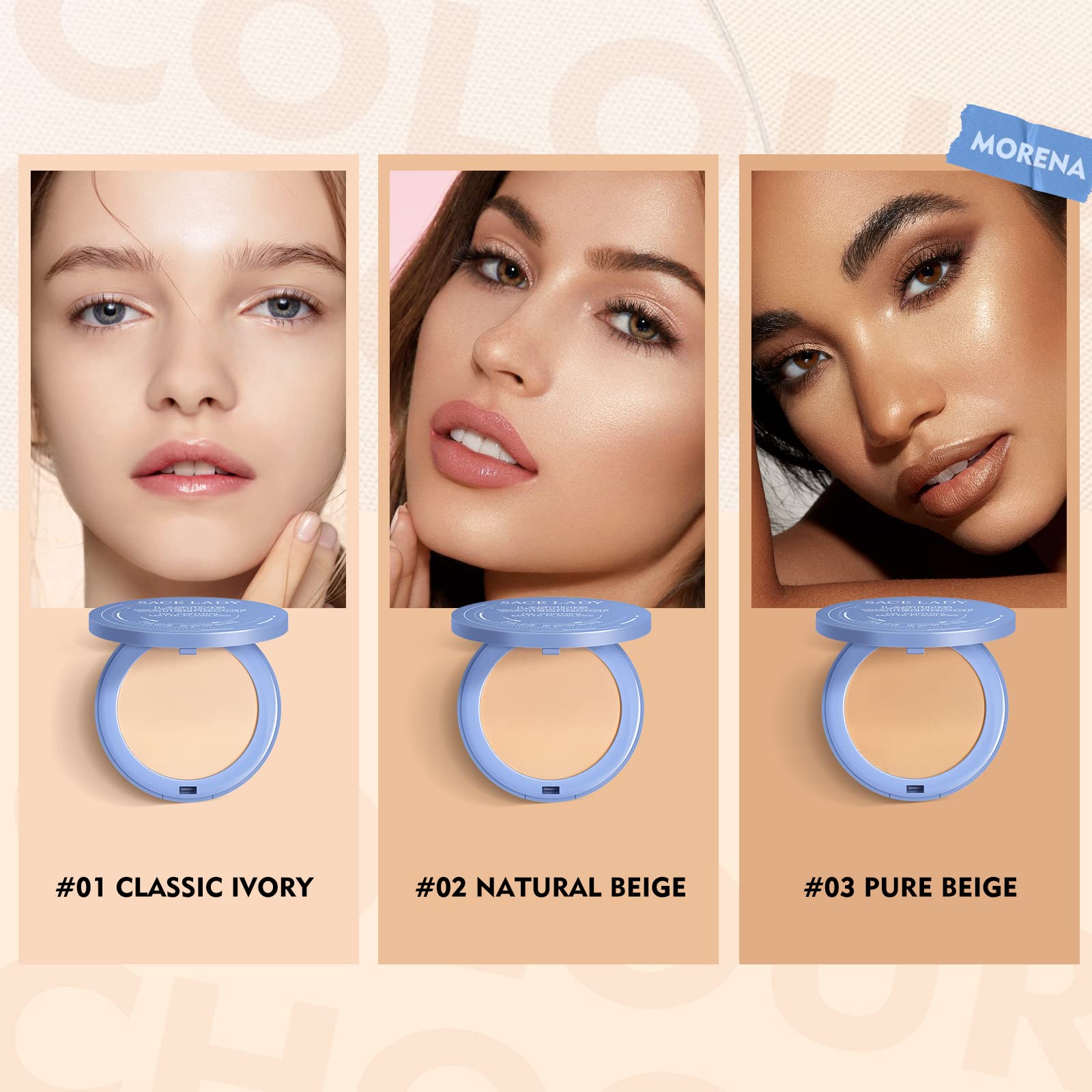 Base Polvo Compacto SACE LADY Control de Aceite Mate, Maquillaje Duradero Con Harina Impermeable, Adecuado Para Cosméticos Femeninos Sin Defectos (03, 0.35Oz)