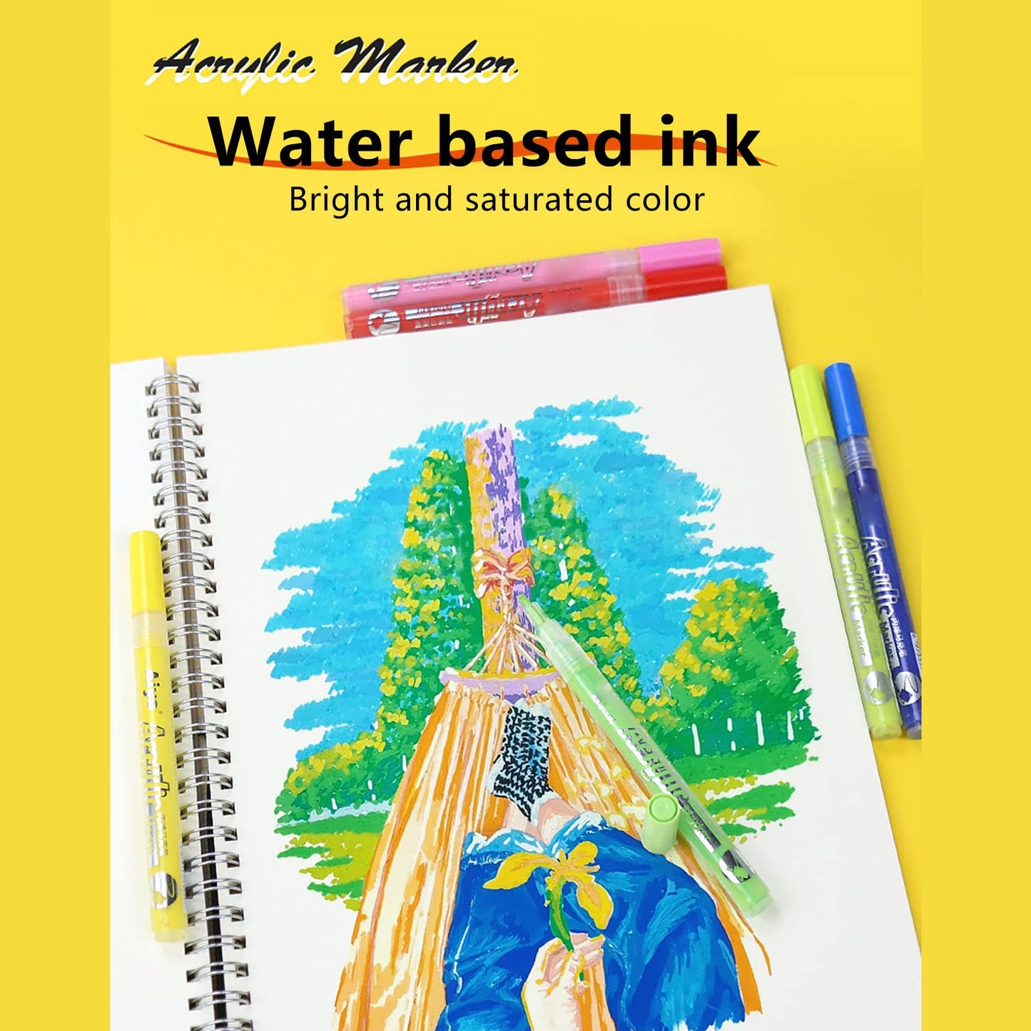 Marcadores de Pintura Acrílica, Tinta a Base de Agua, Multiusos, 24 Piezas, Marcadores Acrílicos para la Escuela