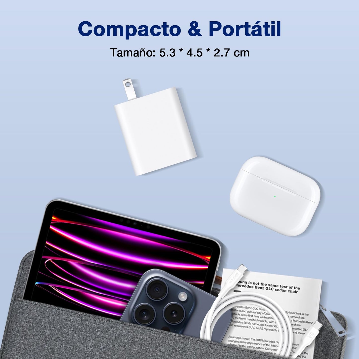 1 Hora Cargador Tipo C, PD 30W Cargador Carga Rápida, con Cable USB C a C 1M 3A, Compatible con IP 15, Samsung Galaxy S23/S22/S21 Ultra/Note10/S20, iPad Pro, Motorola G32 (Blanco con Cable)