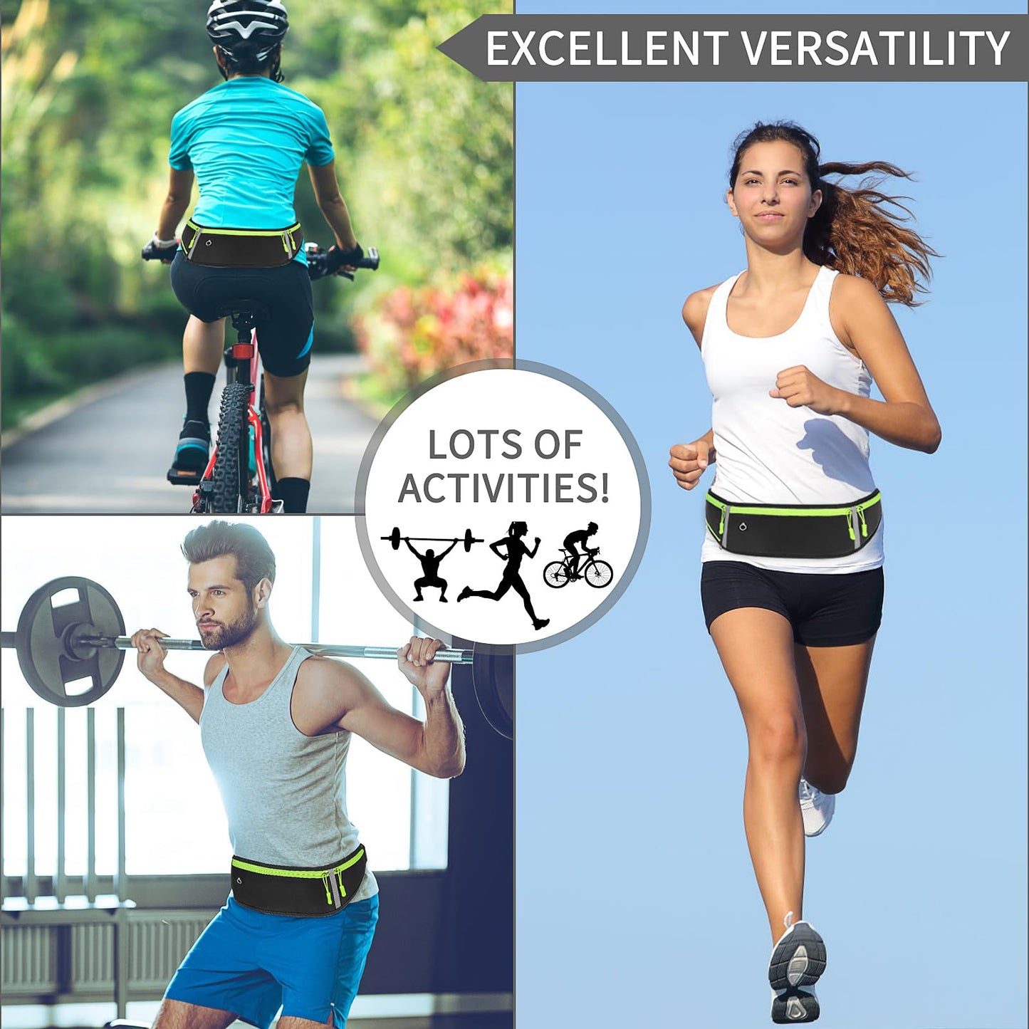 Cangurera Deportiva con Correa Ajustable Impermeable Riñonera Deportiva para Exteriores con Tiras Reflectante para Correr Hombre y Mujer-Negro