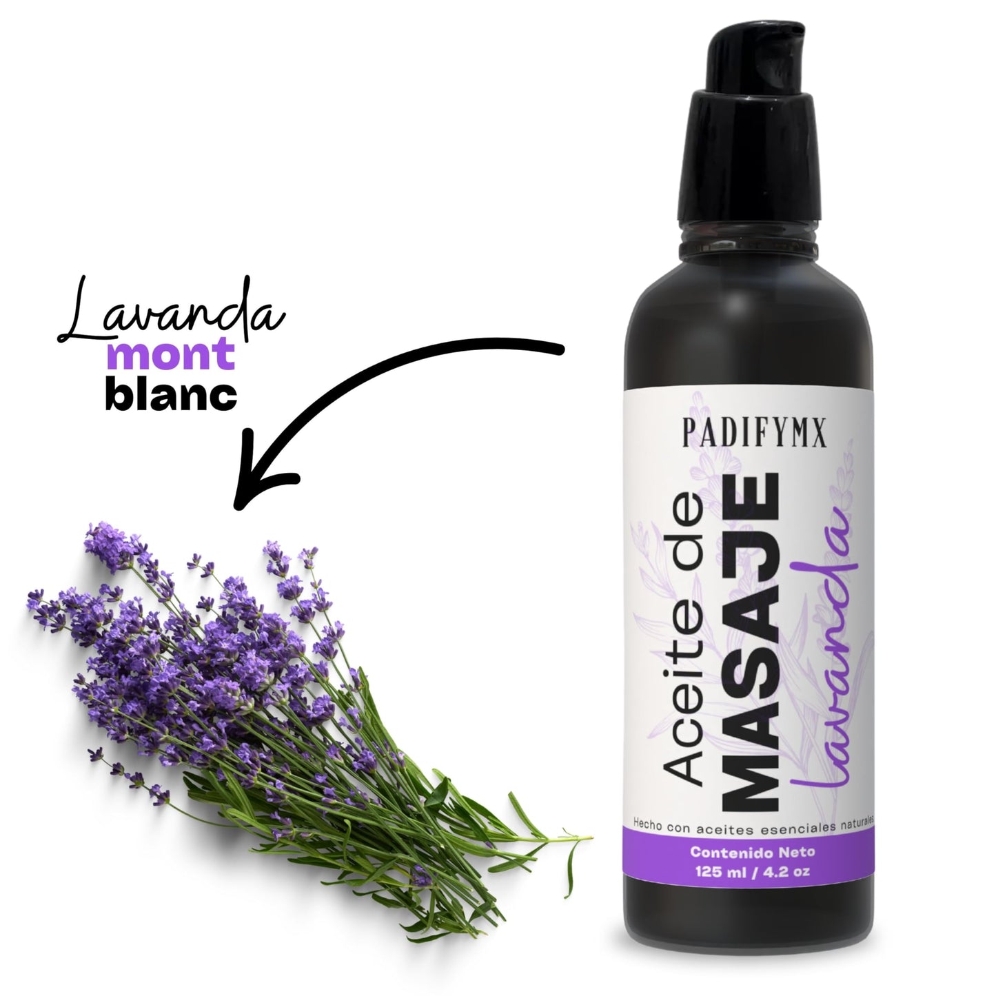 Aceite para Masaje Padifymx Lavanda Antiestrés y Aromaterapia Corporal