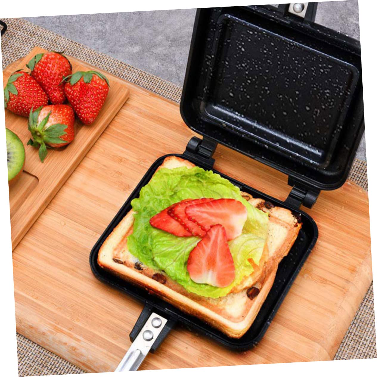 Anneome - Sartén de sándwiches para hornear antiadherentes, tostador de hierro doble, sándwichera, sartén para cocina, sartén para pan, sándwiches, sartén para cocina, sartén para sándwiches