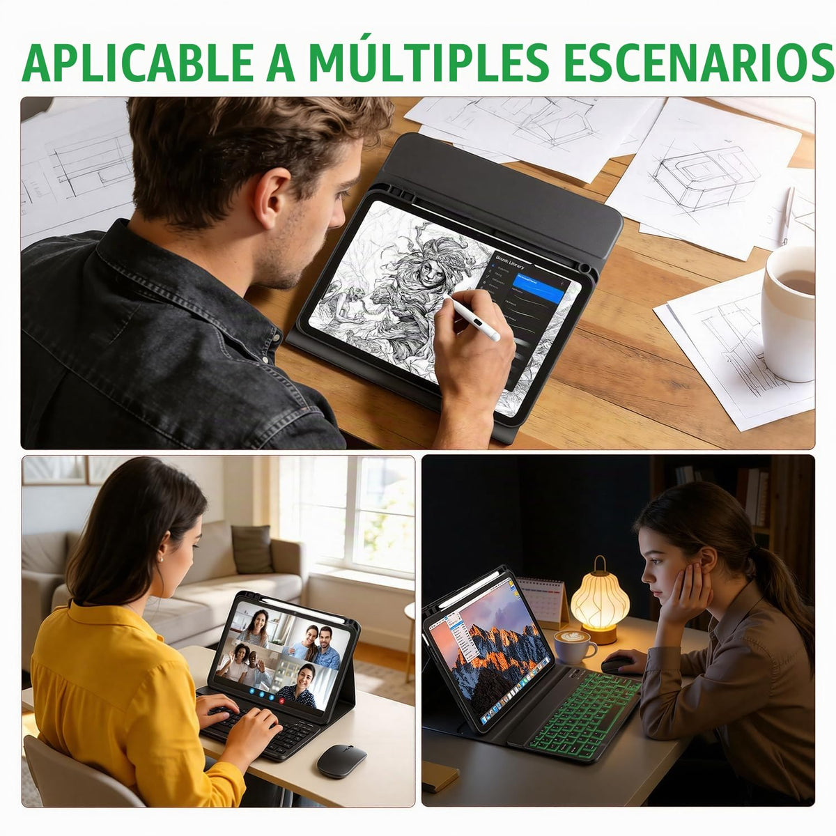 Funda Teclado LUIOOXEIM Negro con Ratón para iPad 10 y 11 Generación Retroiluminado 7 Colores Extraíble 10,9 a 11 Pulgadas
