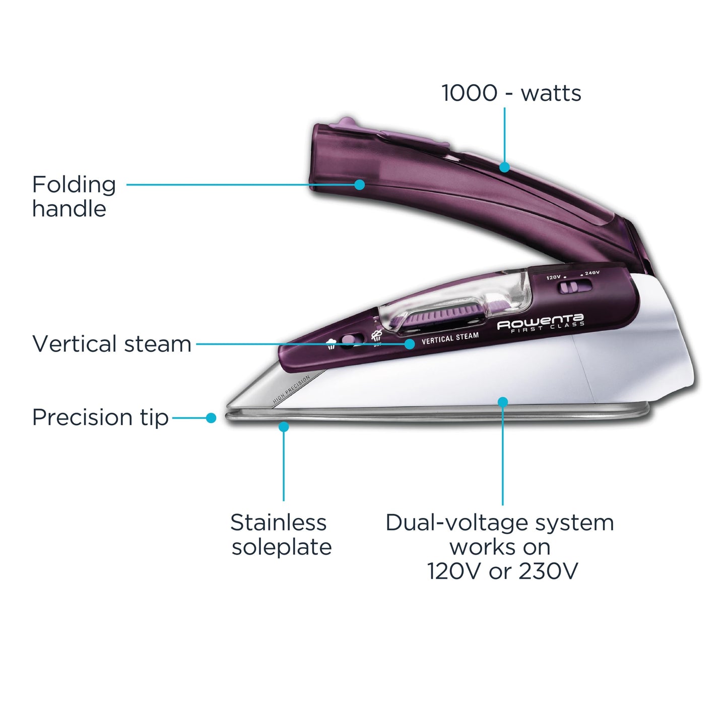 Plancha de Vapor Vertical Rowenta Morada con Punta de Precisión Modelo DA1560U2