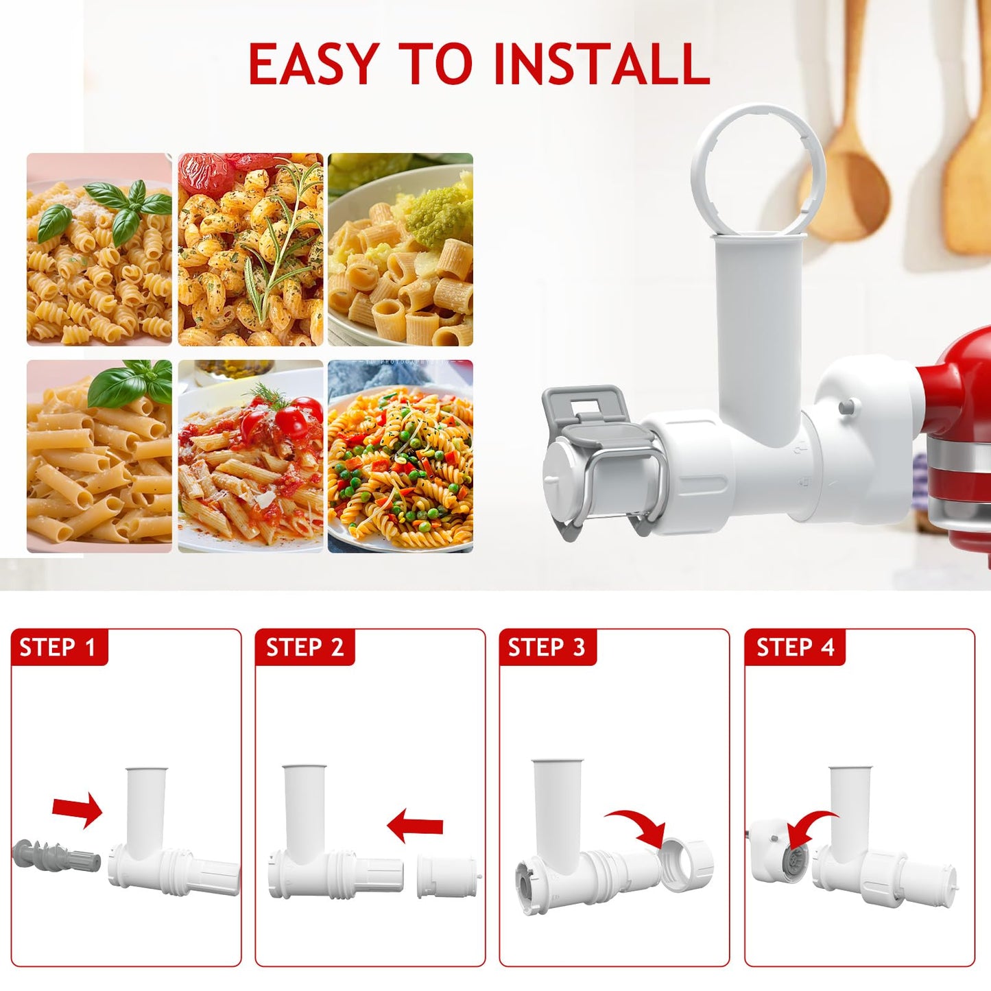 Accesorio para Máquina de Pasta Kitchenaid Acero Inoxidable con Seis Formas de Salida, apto para Lavaplatos