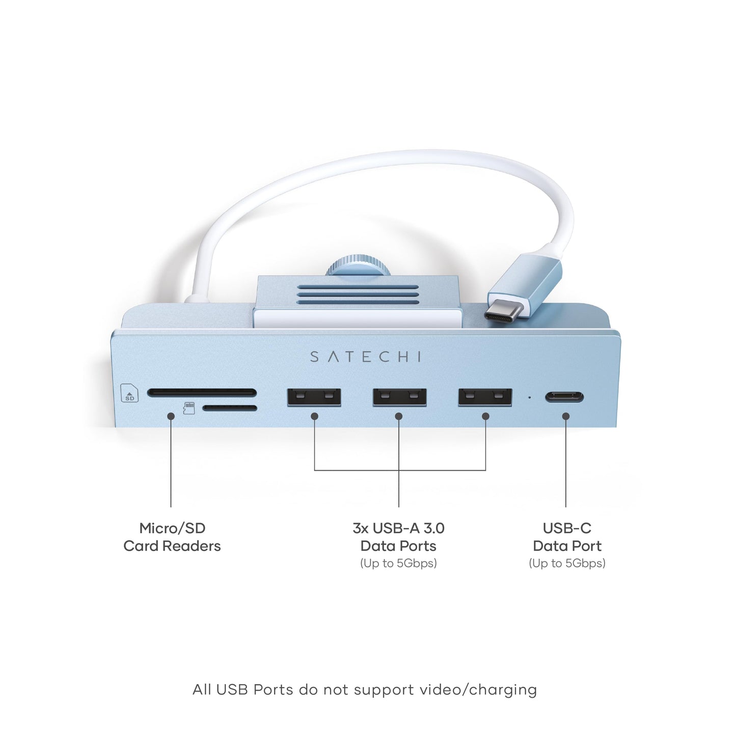 Hub USB C Satechi Plata con Puerto de Datos y Lector de Tarjetas para Apple Studio Display y iMac M1 24" 2021