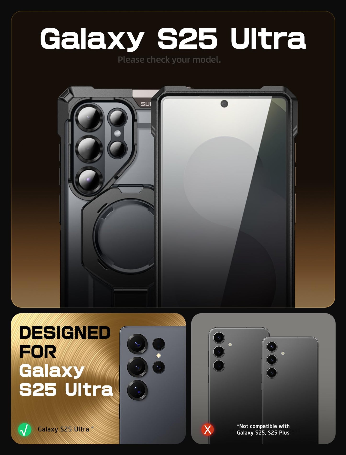 Funda Resistente SUPCASE Negro UBGrip con Soporte Kickstand para Samsung Galaxy S25 Ultra