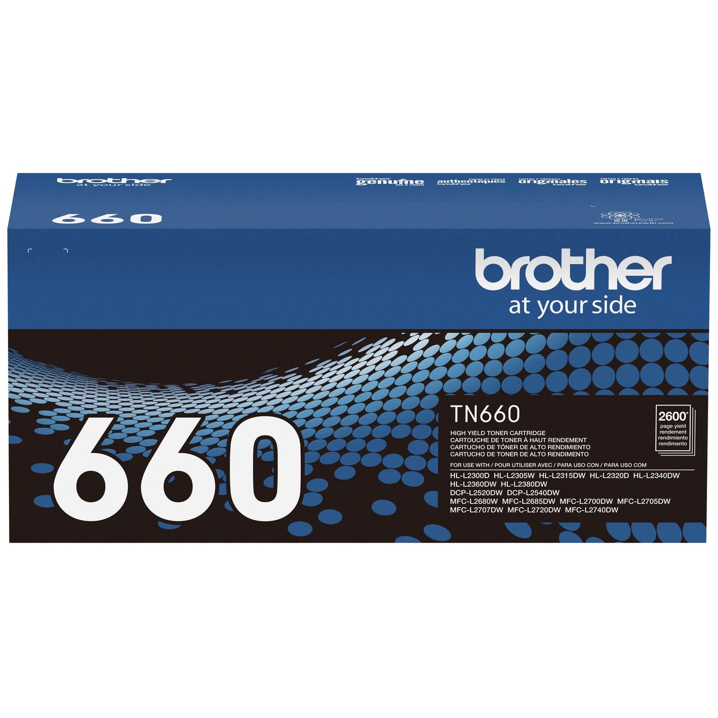 BROTHER - Cartucho de tóner original de alto rendimiento, TN660, tóner negro de repuesto, rendimiento de página de hasta 2600 páginas, cartucho de reabastecimiento Amazon Dash