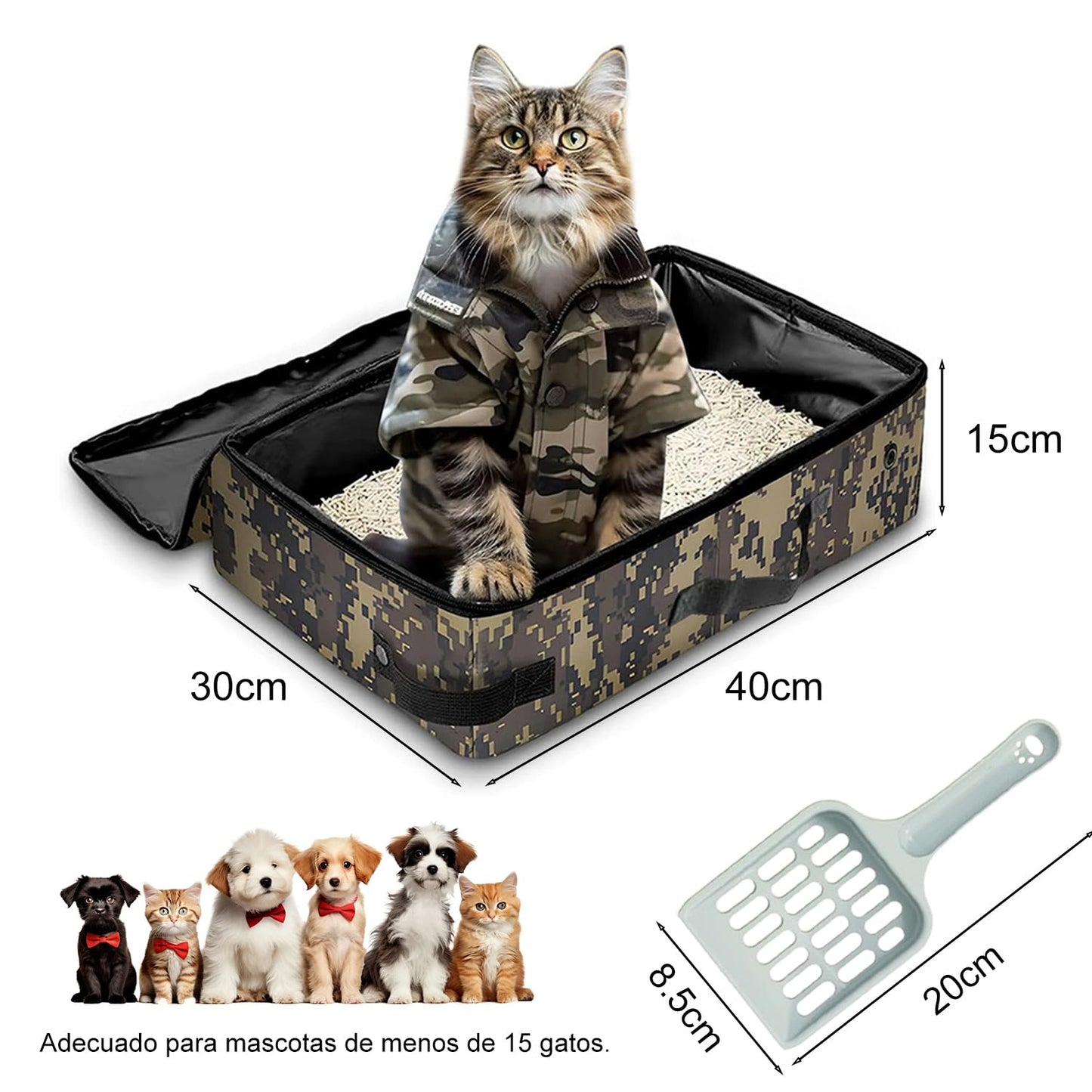 Caja de Arena Qutzix 40cm Azul Plegable para Viaje y Camping para Gato