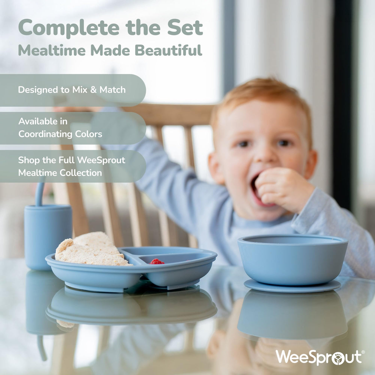 WeeSprout - Cuencos de succión para bebés y niños pequeños (juego de 2), 100% silicona con tapa de plástico, suministros de alimentación a prueba de fugas, vajilla para bebés y microondas con base
