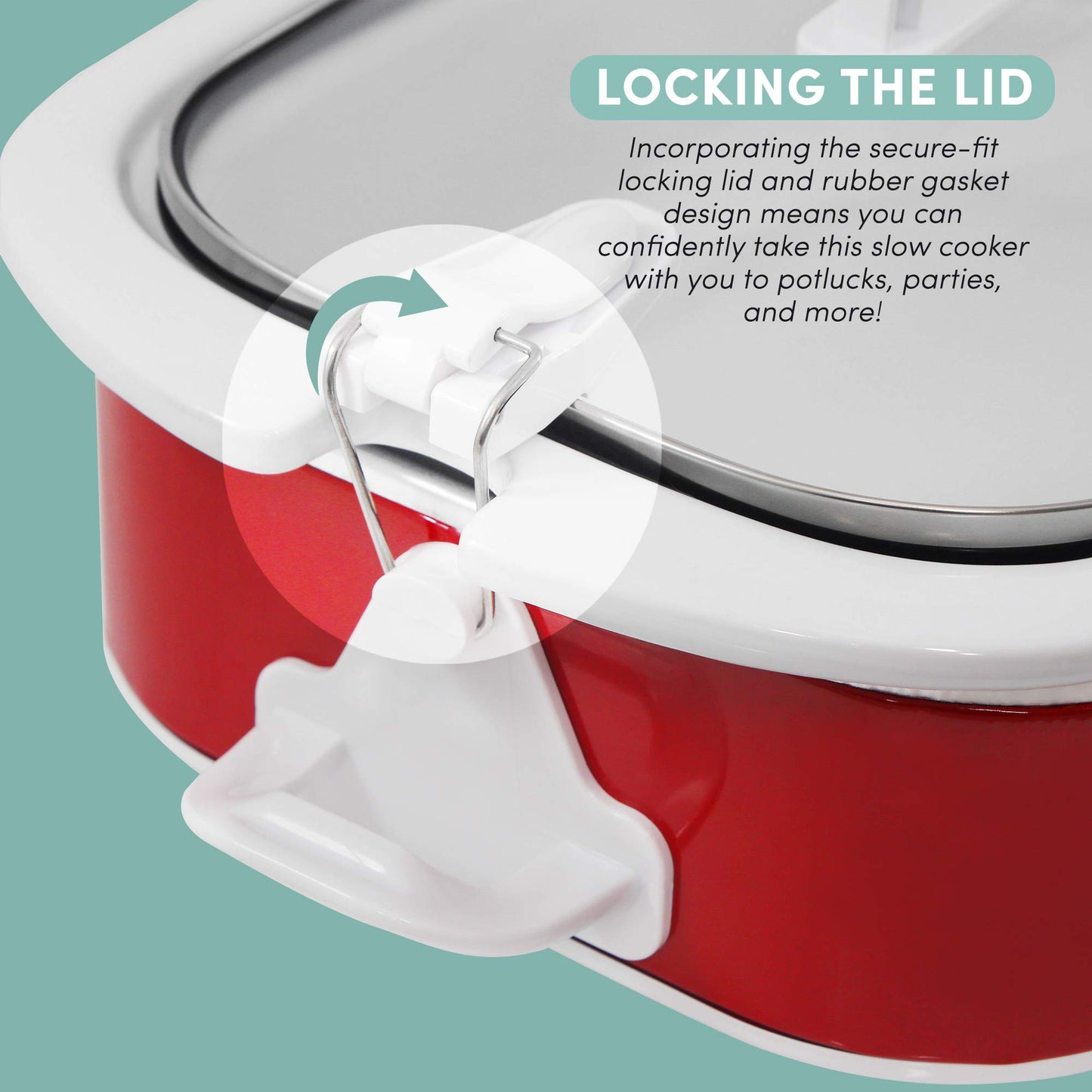 Elite Gourmet MST-5240 Slow Cooker, Locking, Adjustable Temp, Keep Warm Dishwasher-Safe Glass Lid & Casserole Dish, 3.5QtCapacity, 3.5Qt Capacity, Red