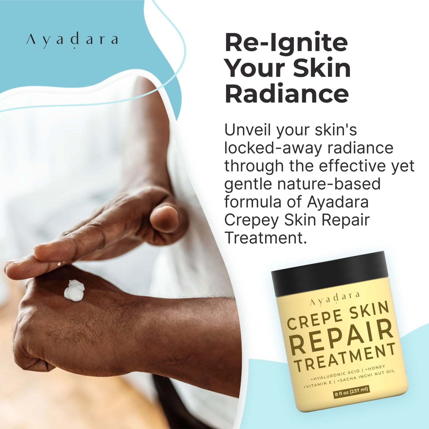 Ayadara Crepey Tratamiento reparador de la piel para brazos y piernas, crema reafirmante de ácido hialurónico para el cuello, crema antiarrugas para la cara, 8 onzas líquidas (237 ml)