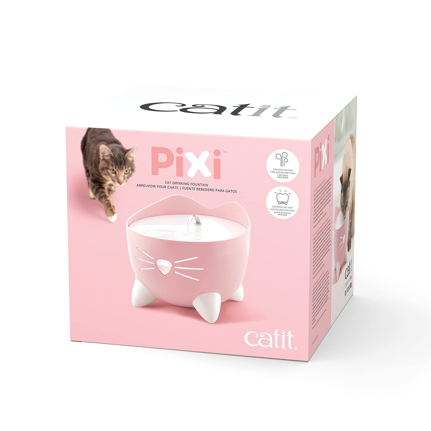 Catit PIXI - Fuente de Agua para Gatos con Triple Filtro y Opciones ergonómicas para Beber, Color Rosa