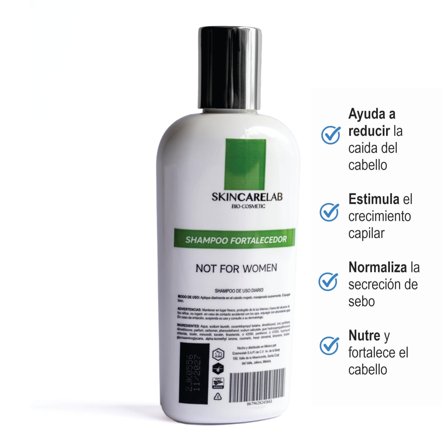 Shampoo Anticaida AntiAlopecia al 2% con DTH Blocker 0.1% + Keratina Sin Parabenos ni Sulfatos