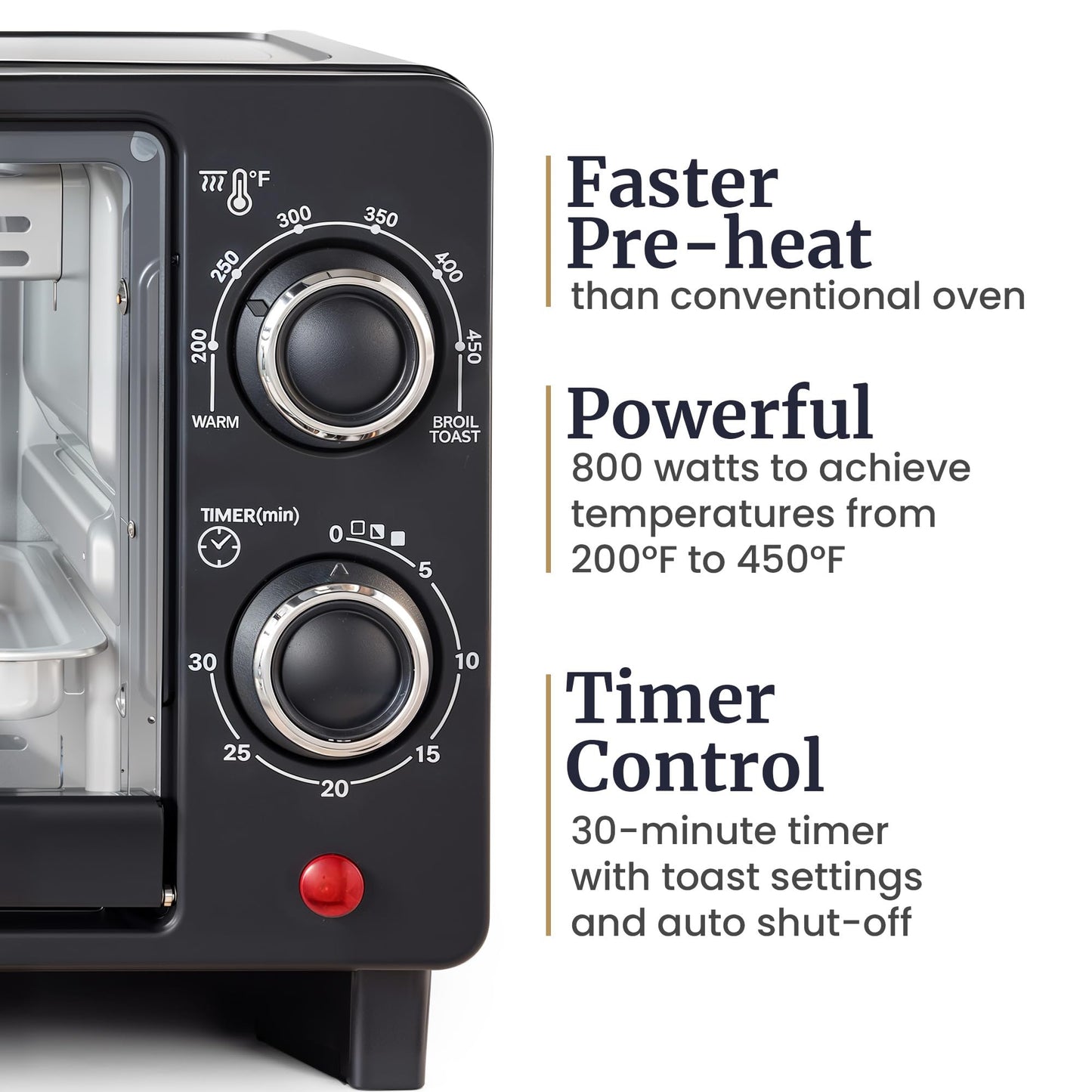 Elite Gourmet ETO490 - Horno tostador para encimera de 9 l/4 rebanadas con temporizador de 30 minutos, control de temperatura ajustable, incluye charola para hornear y estante de alambre, hornear,