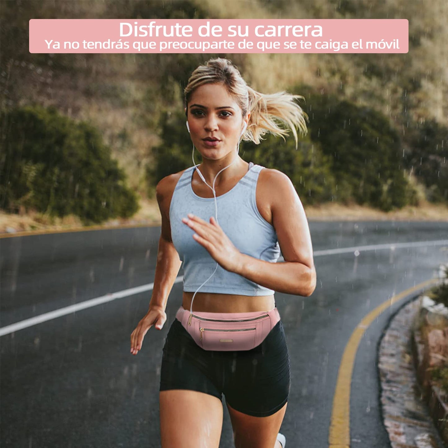 Cangurera Deportiva PKDEF Negra Impermeable de 2 Unidades para Mujer