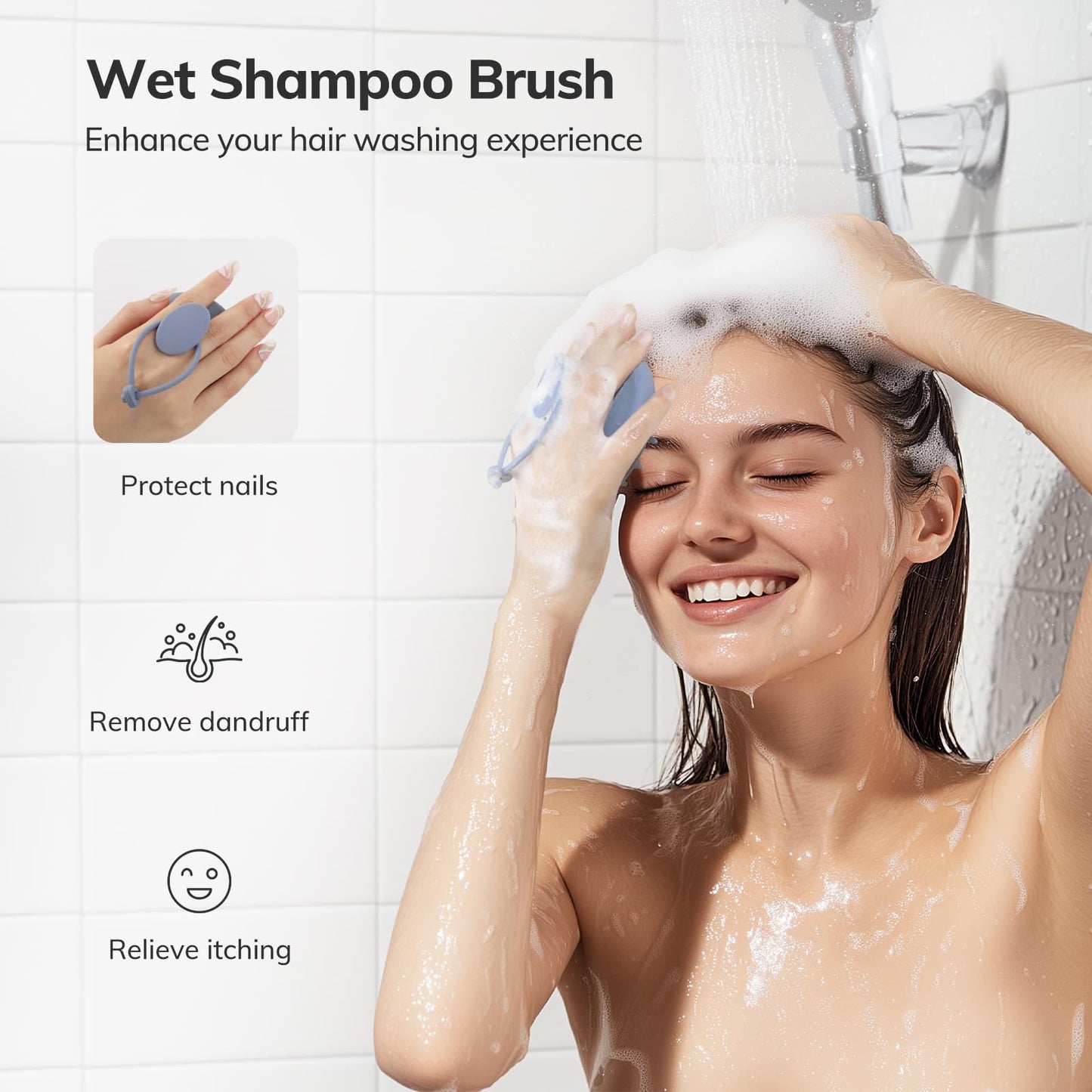 Sndyi Cepillo Champú Masajeador del Cuero Cabelludo de Silicona, Cepillo Exfoliante del Cuero Cabelludo para la Eliminación de la Caspa, Cepillo para el Crecimiento del Cabello (Gris Azul)