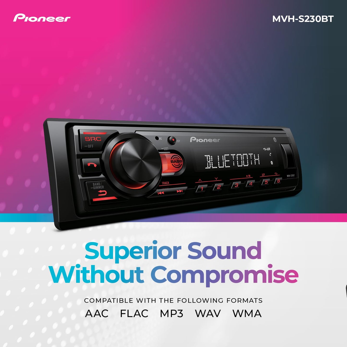 Pioneer MVH-S230BT Bluetooth estéreo de Coche con entradas USB, conectividad de Smartphone, Llamadas Manos Libres