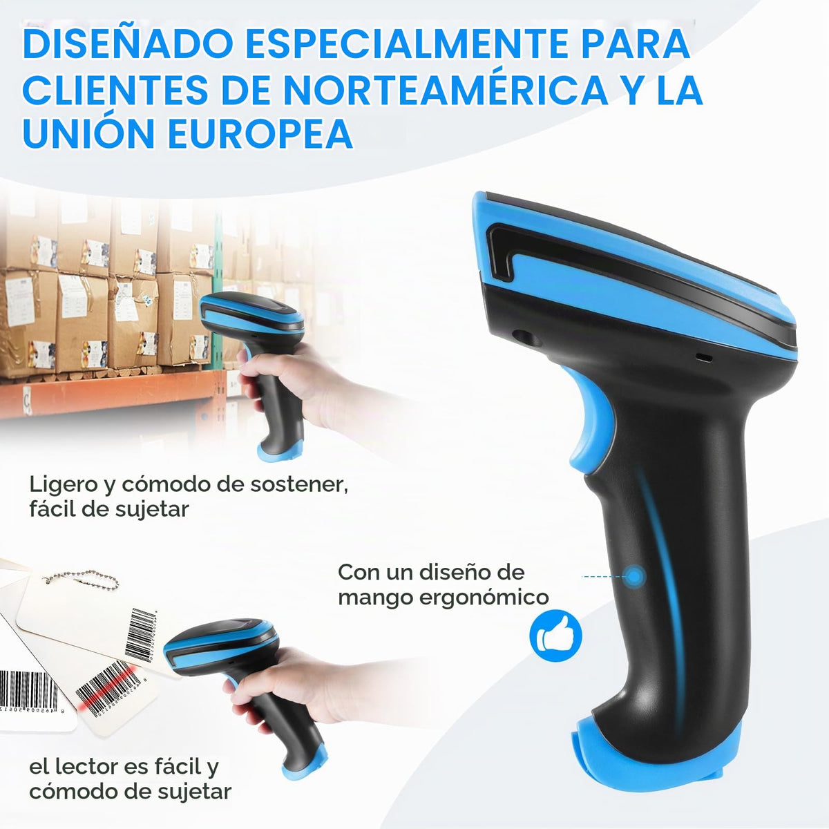 Escáner de Código de Barras JRHC Inalámbrico 1D con USB Plug and Play