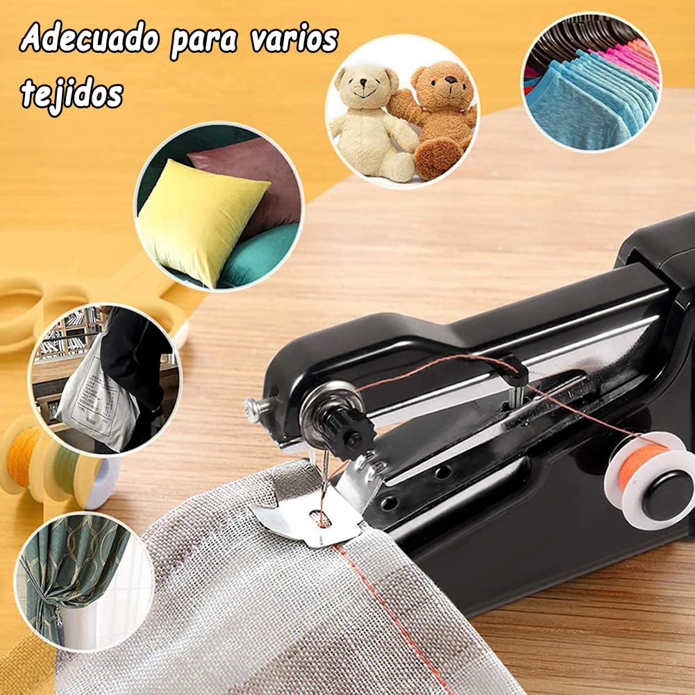 Máquina de Coser, Mini Máquina de Coser Manual Portátil, Sutura Rápida, Adecuado para Ropa, Tejidos, Cortinas, Equipado con Kits de Costura, Adecuada para el Hogar y Principiantes en Costura (Negro)