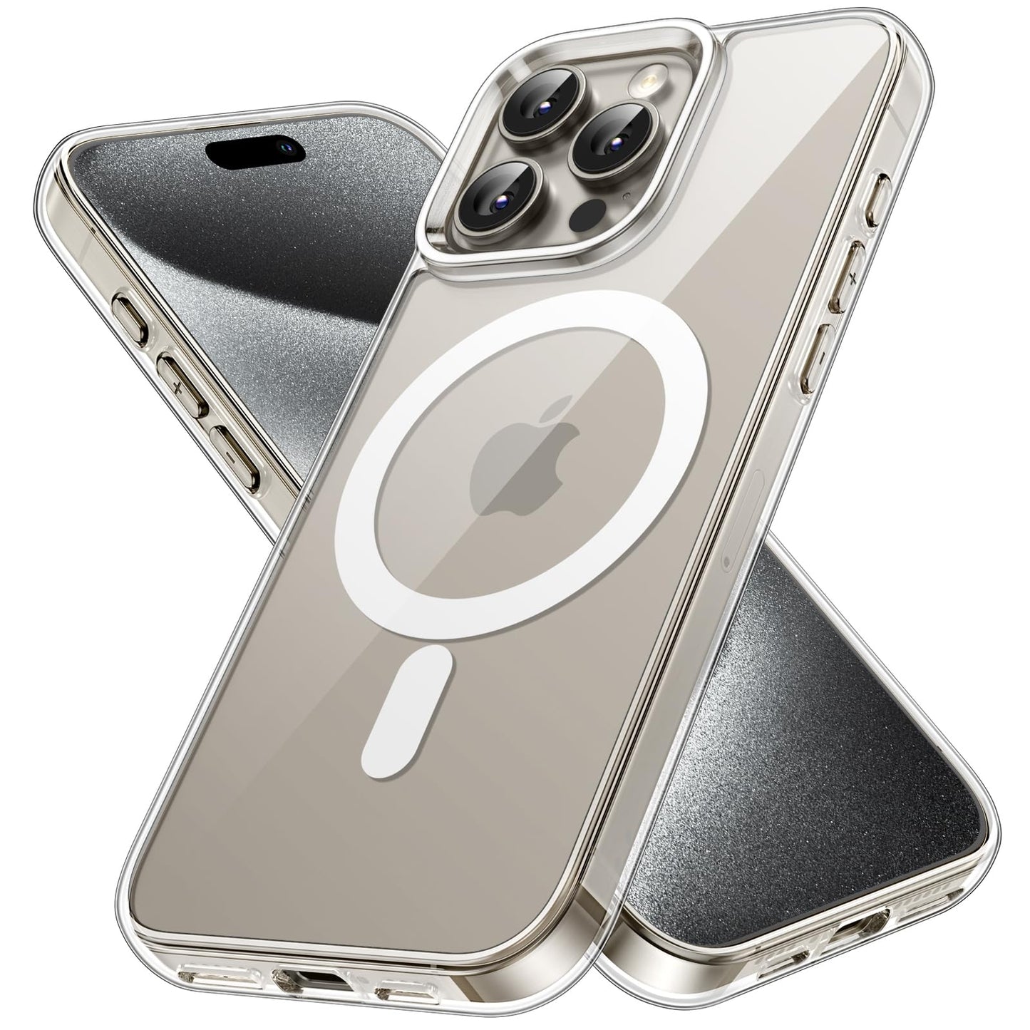 JETech Funda Magnética para iPhone 15 Pro MAX 6.7 Pulgadas, Compatible con MagSafe Carga Inalámbrica, Carcasa Antigolpes, Parte Trasera Transparente Anti-Arañazos (Transparente)