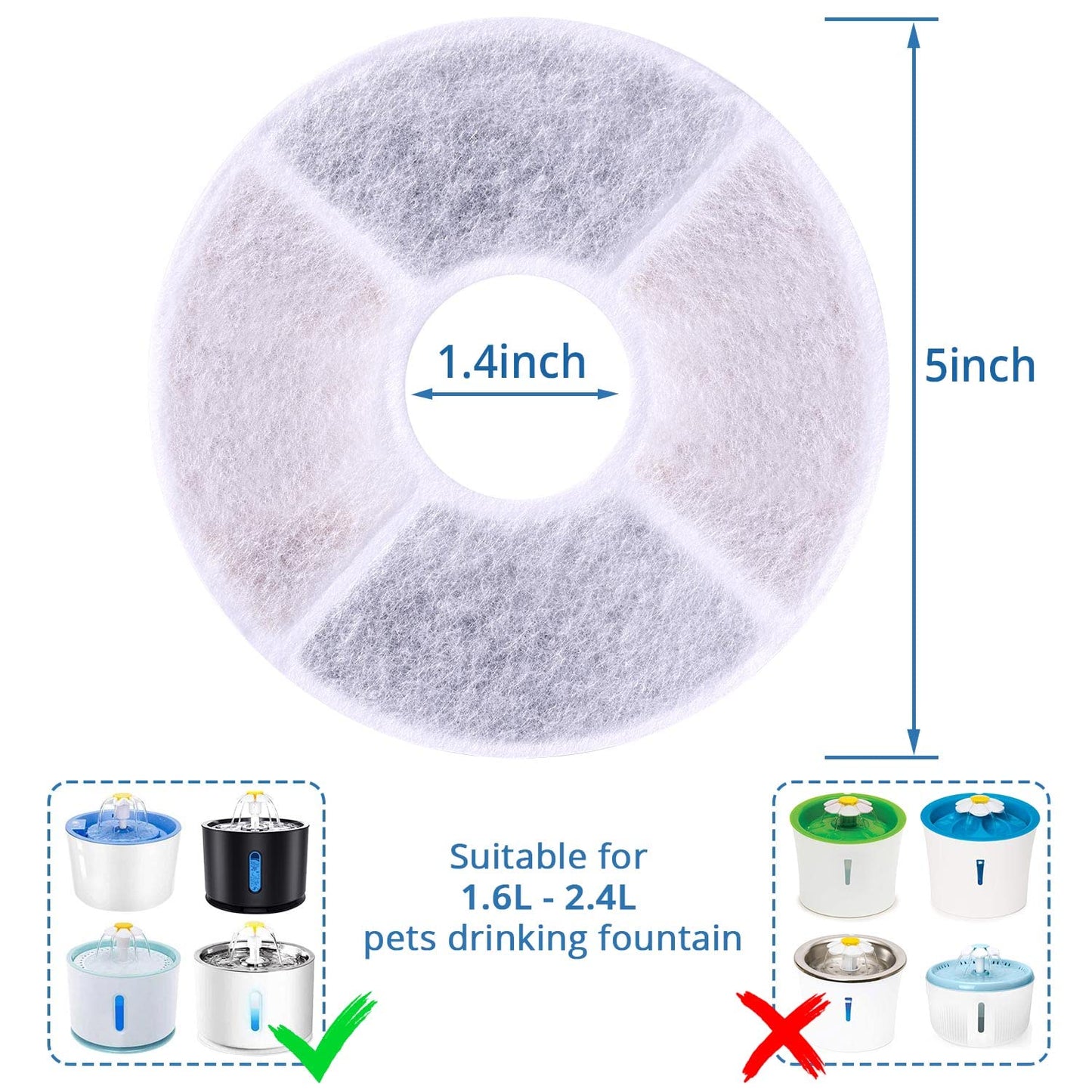 Filtros Fuente de Carbón RBAYSALE Repuesto Blanco para Gatos y Mascotas