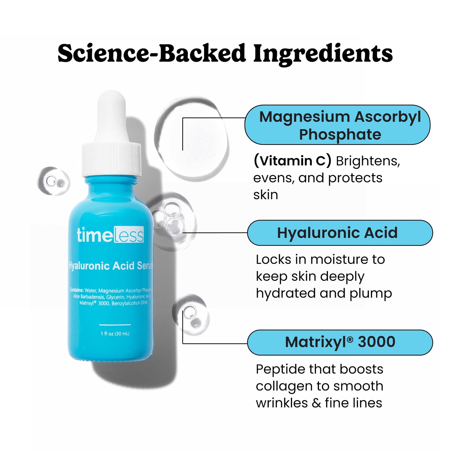 Suero Facial Timeless Skin Care Vitamina C Ácido Hialurónico Antioxidante e Hidratante