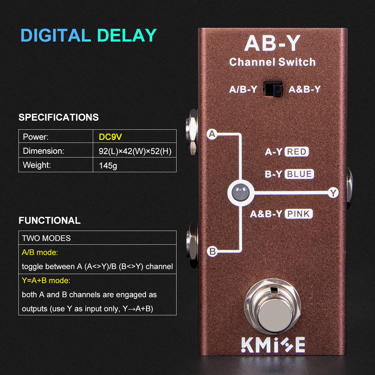lotmusic Pedal de efectos de guitarra eléctrica Mini tipo único DC 9V True Bypass (ABY)