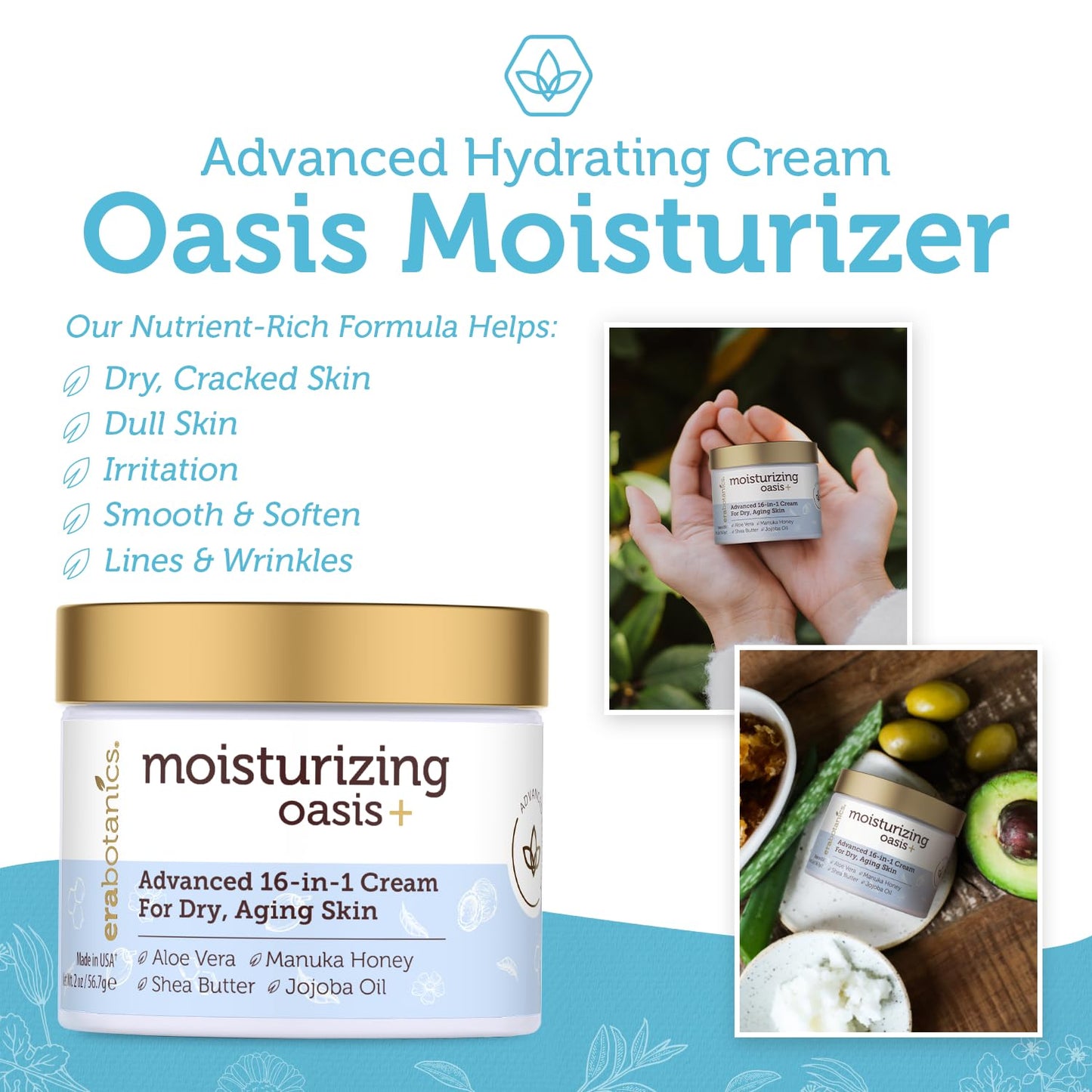 Rejuvenating Natural Face Moisturizer Cream - Extra Hydrating 16-in-1 Facial Cream For Dry Skin With Manuka Honey, Cocoa Butter, Avocado Oil, Jojoba Oil - pH Balanced Non Greasy Day & Night Cream