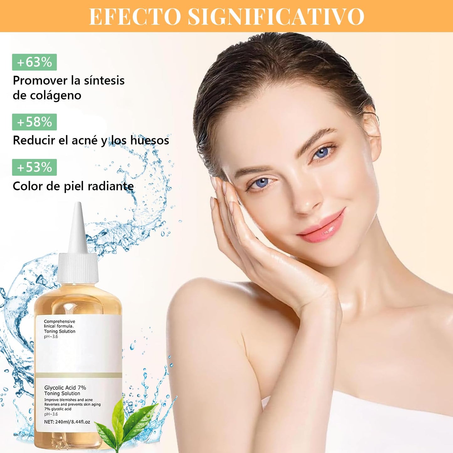 Tónico Facial Ácido Glicólico 7% 240ml para Manchas y Acné - Exfoliante y Rejuvenecedor de Piel Grasa - Tonificante y Despigmentante - Solución Reafirmante SEO
