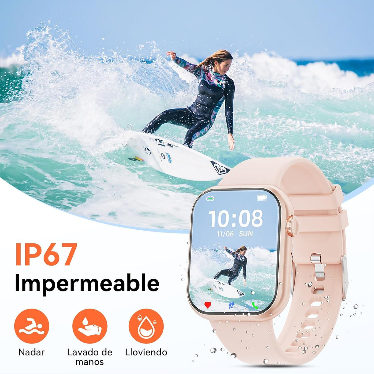 Reloj Inteligente Hwagol Negro 1.85" HD con Bluetooth y Más de 140 Modos Deportivos para Hombre y Mujer