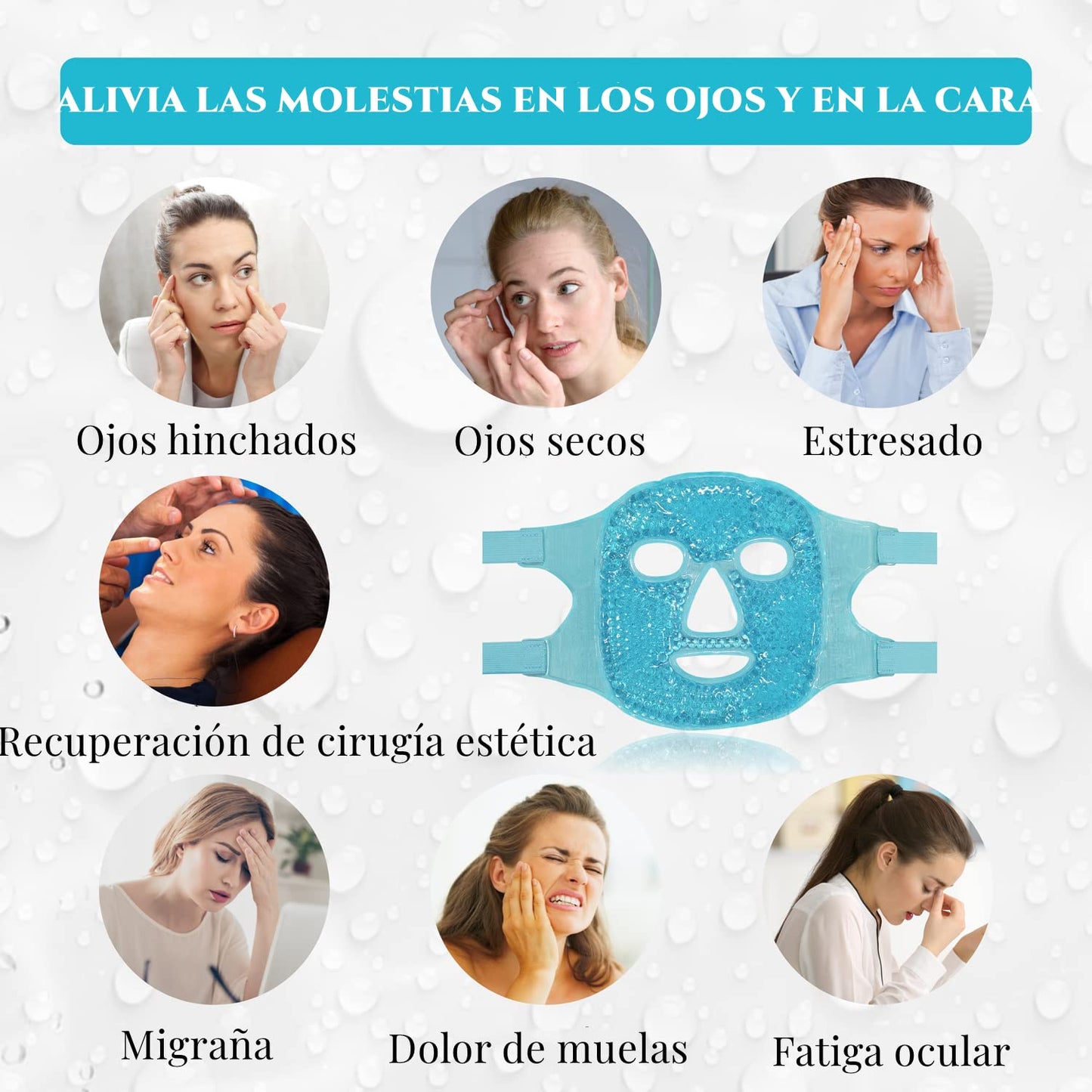 Shoonlo Mascara de Hielo para Cara, Mascarilla de Facial para Reducir Hinchazón, Las Ojeras, Migraña, Enrojecimiento, Antifaz de Fríos para Cuidado de la Piel, Compresa Fria y Caliente